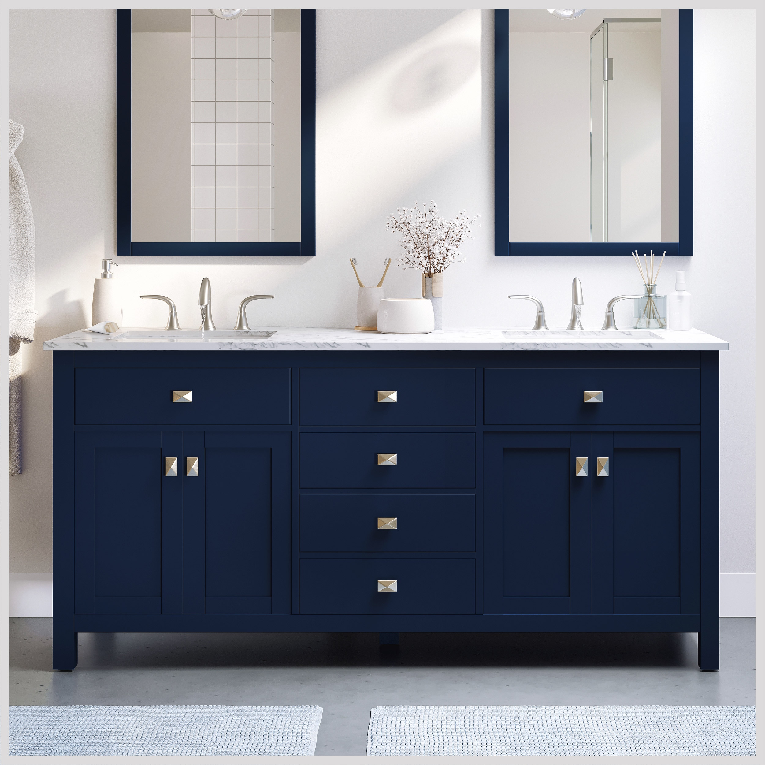 Artemis 60" Blue Double Sink Vanity with Quartz Top
