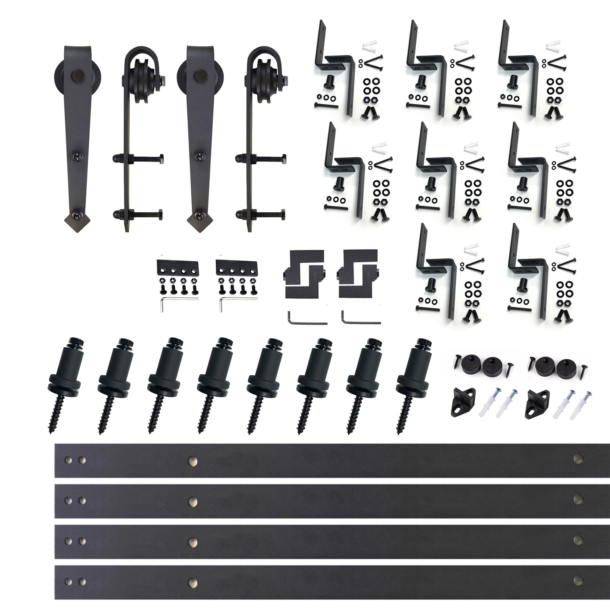HOMACER JT3TGH120C 120-in Rustic black Black Indoor Arrow Double bypass Barn door hardware kit