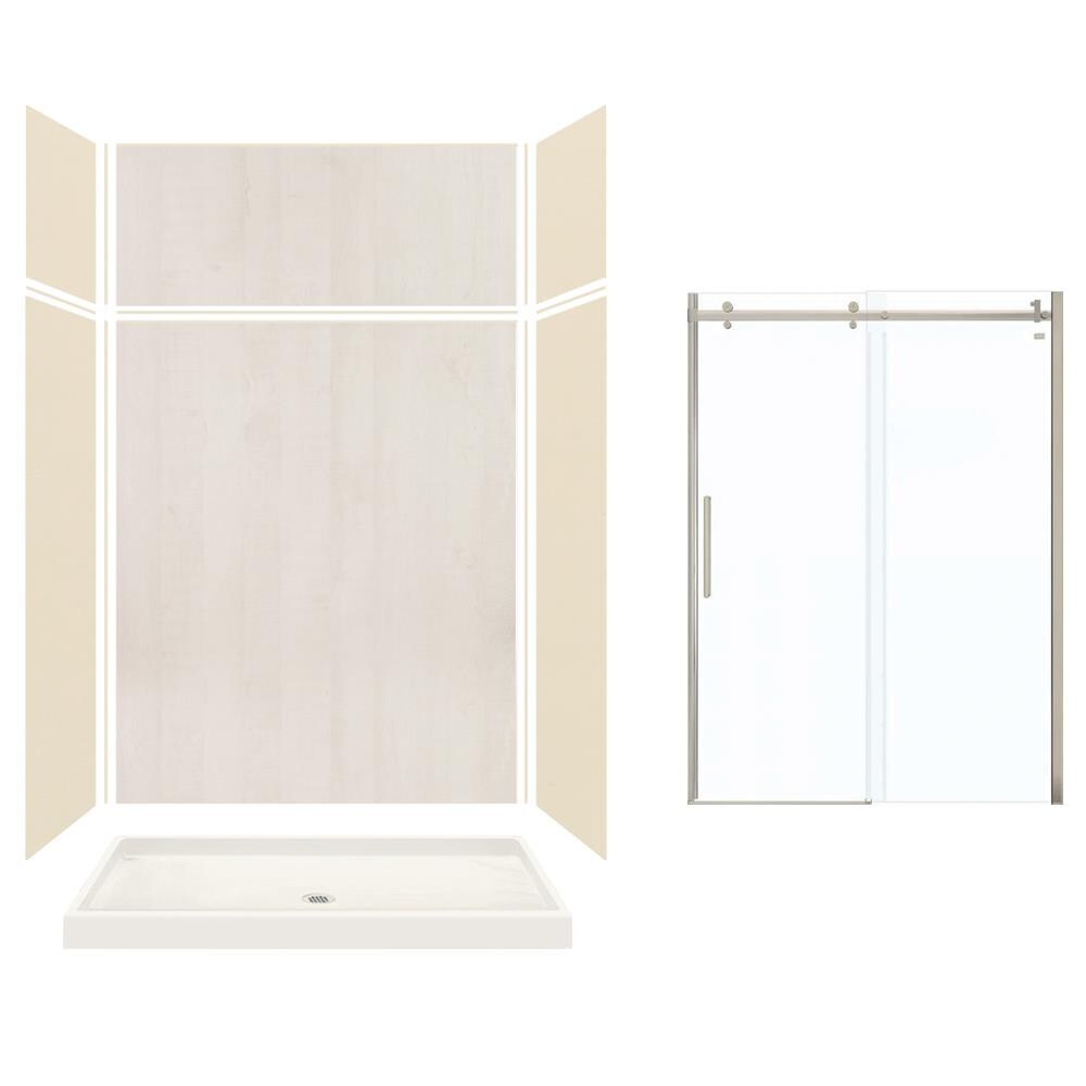 Transolid KSX603296-8997N-3845 Expressions Bisque/Bleached Oak 32-in x 60-in x 96-in Alcove Shower Kit (Center Drain)