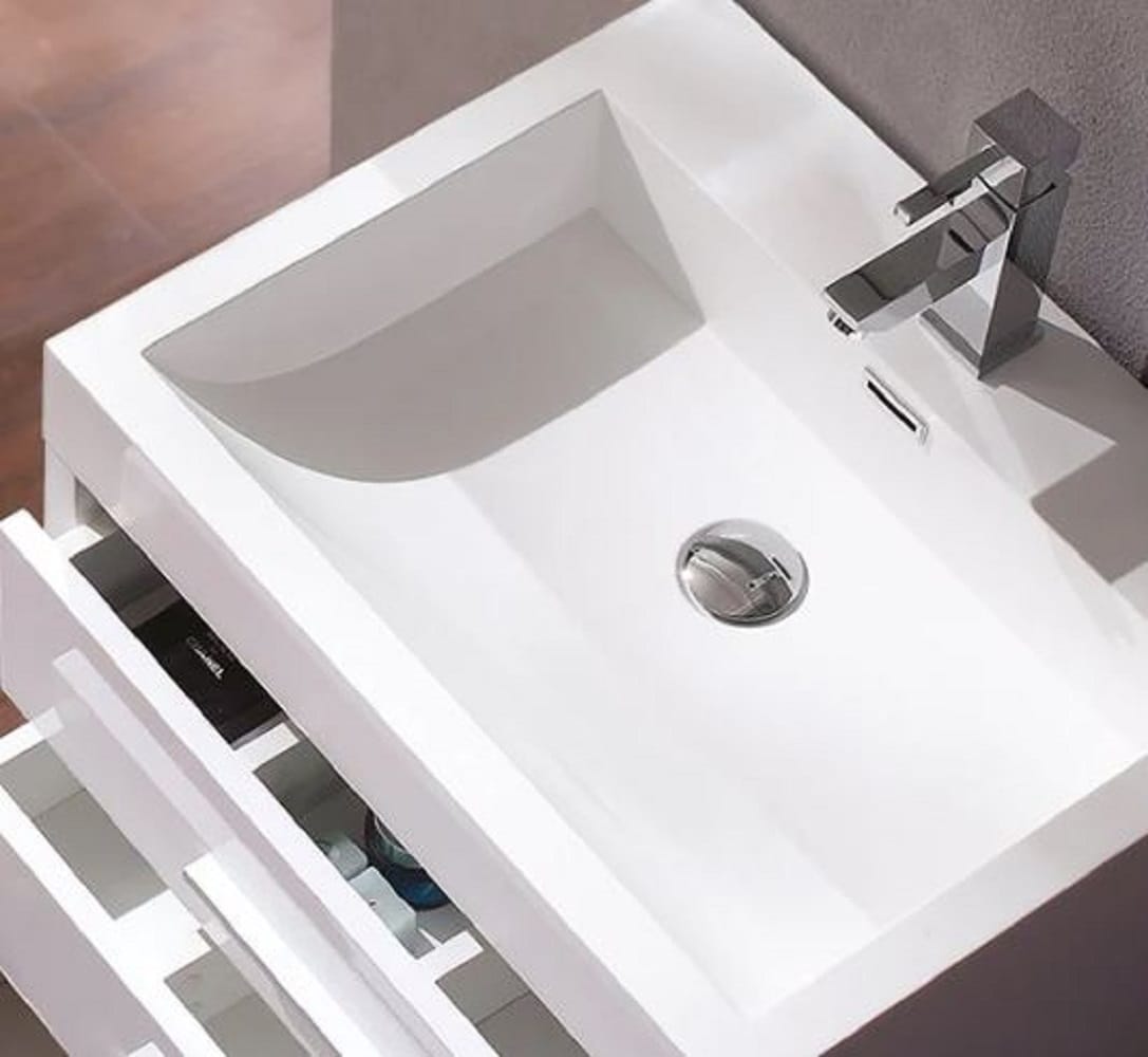24-Inch Glossy White MDF Freestanding Vanity with Acrylic Sink