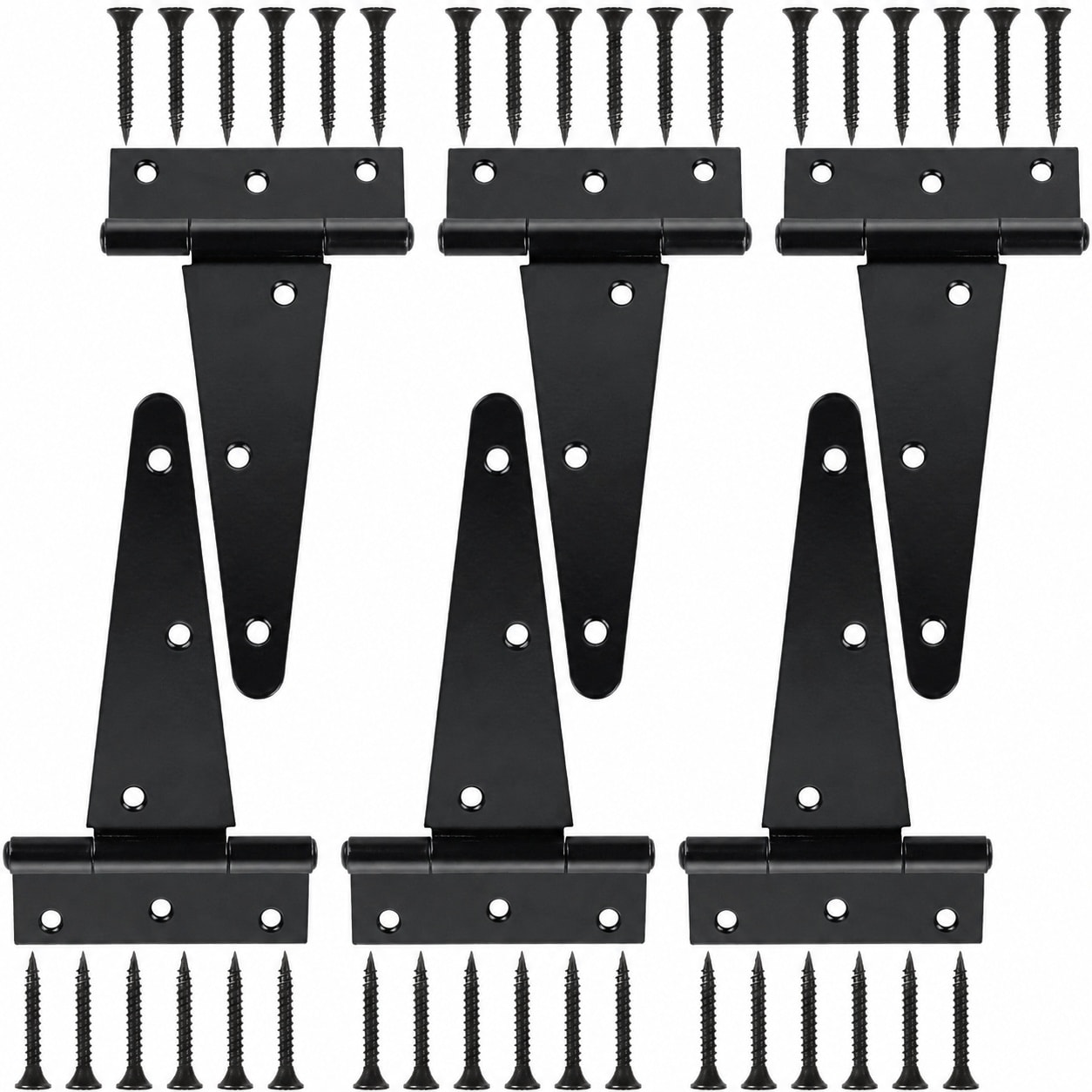Etokfoks  6 x 3 7 x 1 6 in Black Iron T Strap Heavy Duty Rust Resistant Hinges Smooth Rotation for Gates Doors 6 Pack
