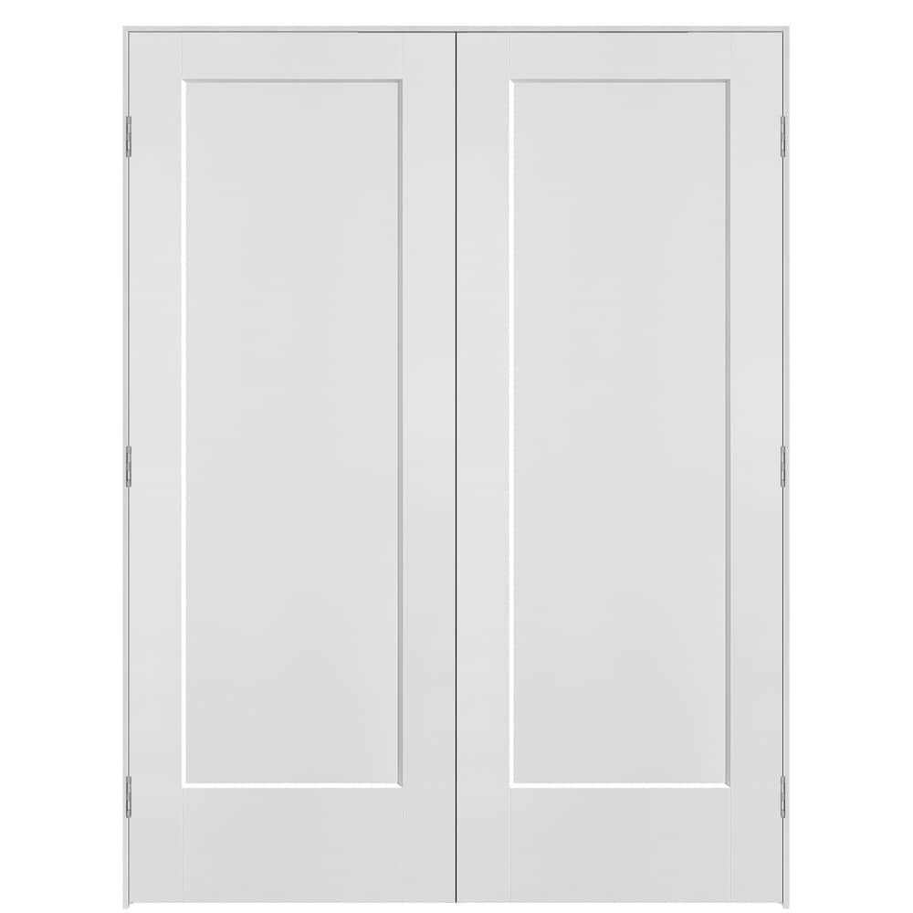 Masonite 640900 60-in x 80-in Primed Solid core 1-panel Bi-parting Smooth Primed Molded composite Flat Jamb Double Prehung Interior Door