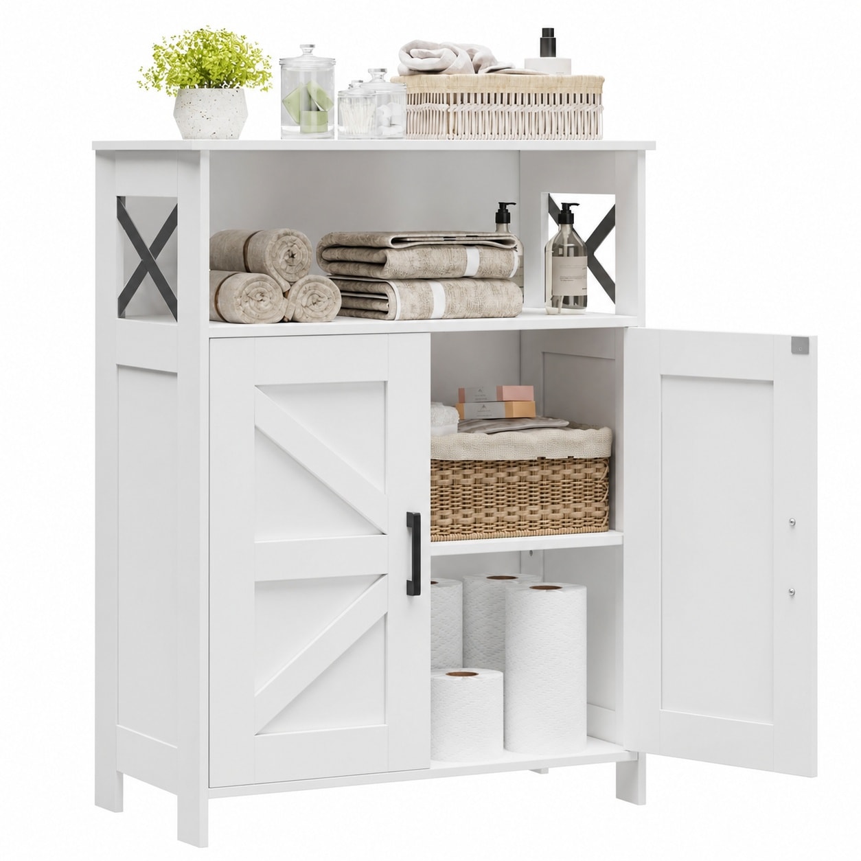 KIWDZFU  Farmhouse Bathroom Storage Cabinet with Two Doors Adjustable Shelf White Freestanding Organizer for Kitchen Laundry Living Room 31 Inch