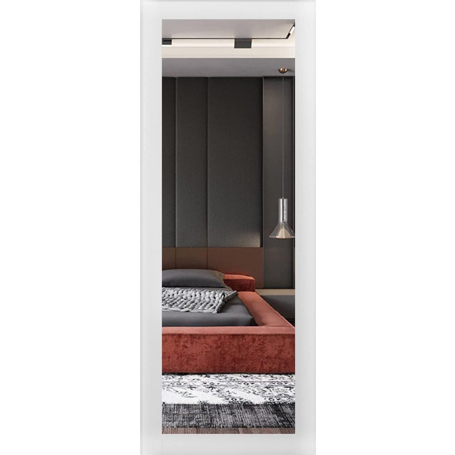 SARTODOORS LUCIA 18-in X 80-in White 1-panel Mirrored Glass Solid Core ...