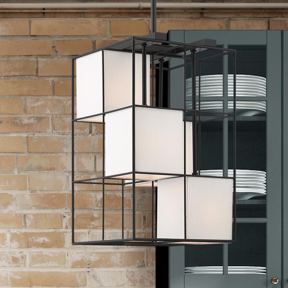 Trondheim 4-Light Crystal & Black Fabric Shade Pendant