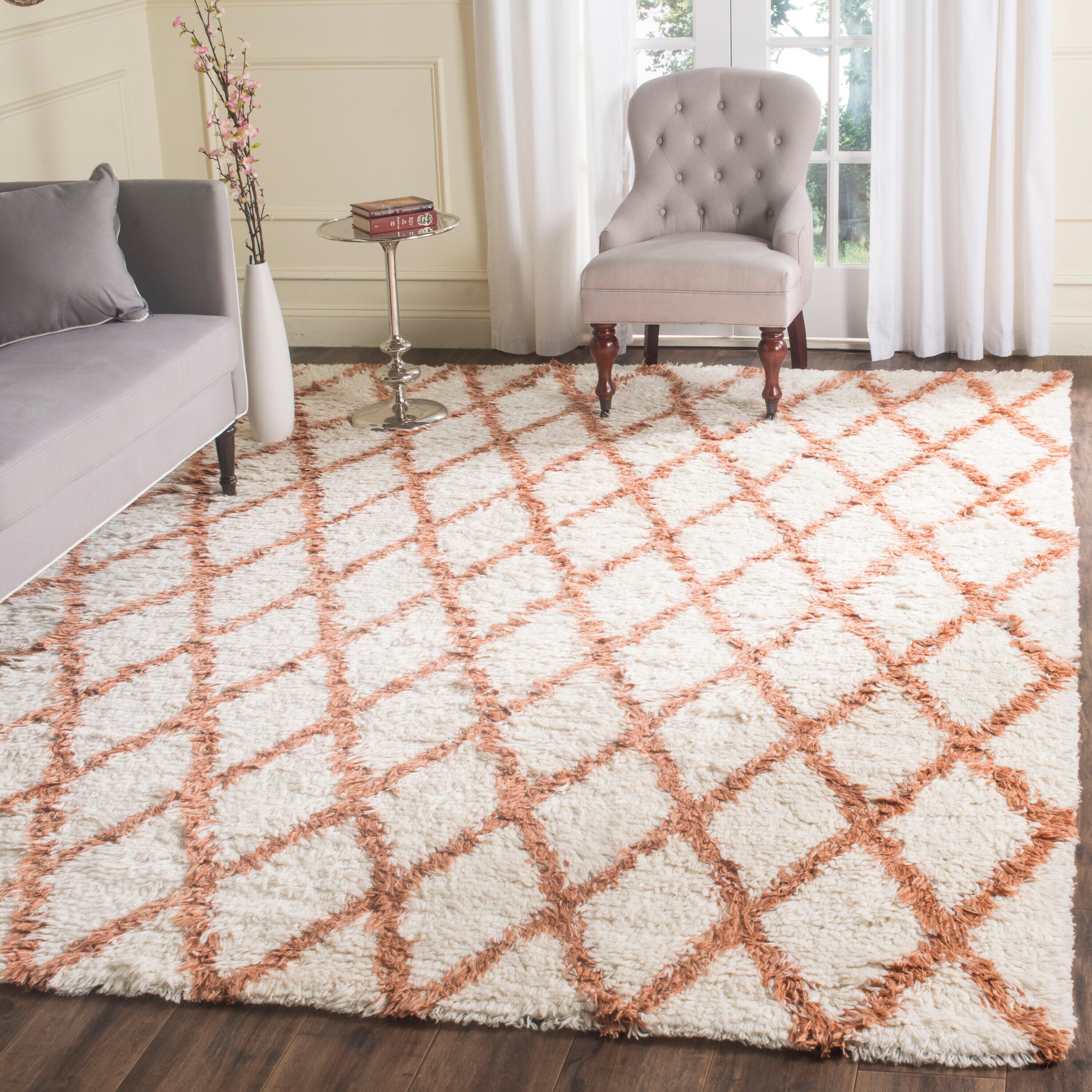  Kenya 712 Ivory/Terracotta Shag / Flokati 8Ft x 10Ft Large Rectangle Rug