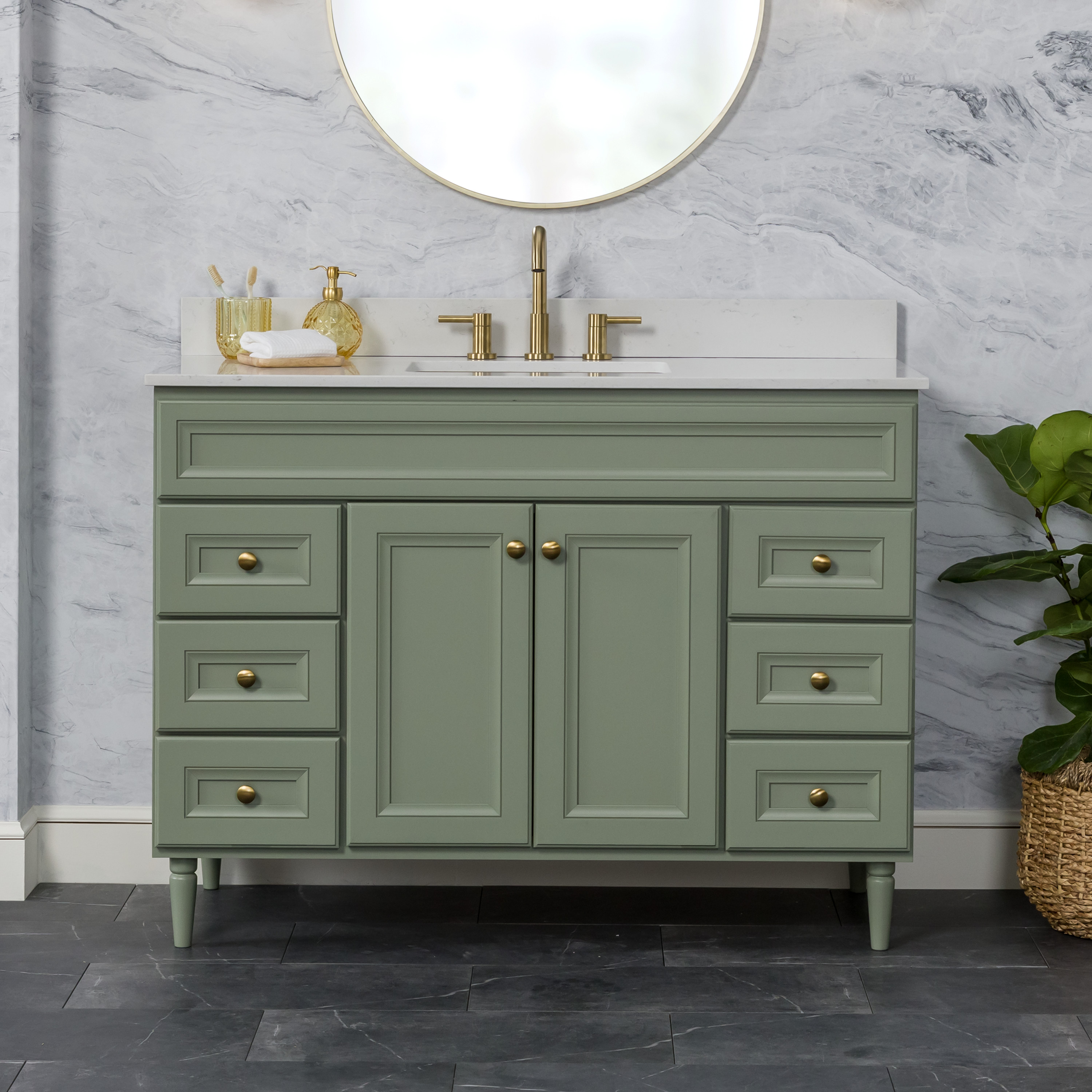 Diamond C48W30360 Carsyn 48-in Moss Green Undermount Single sink Bathroom Vanity with Mineral White Quartz Top