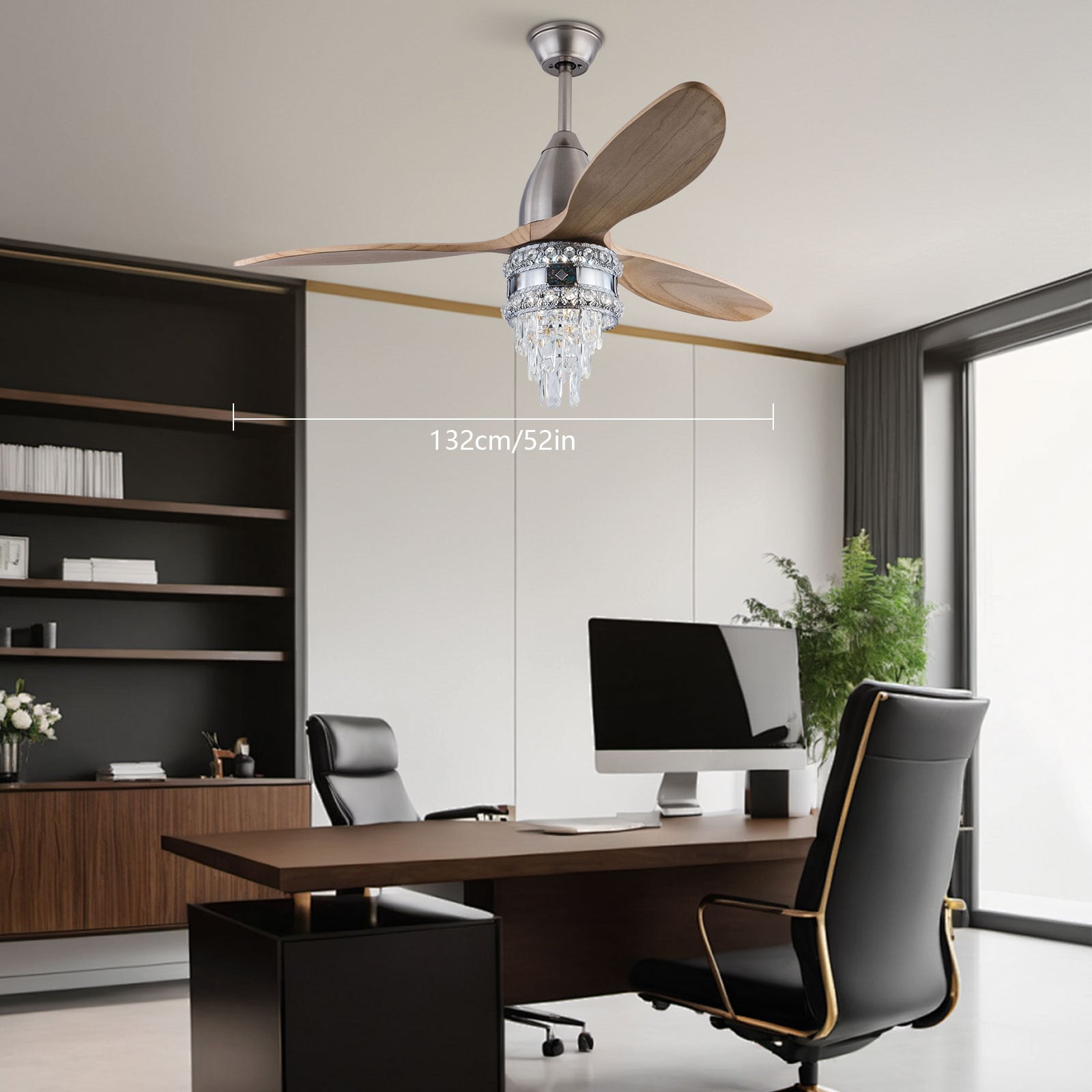 Oukaning Crystal lampshade 52-in 6-speed Silver and Wood