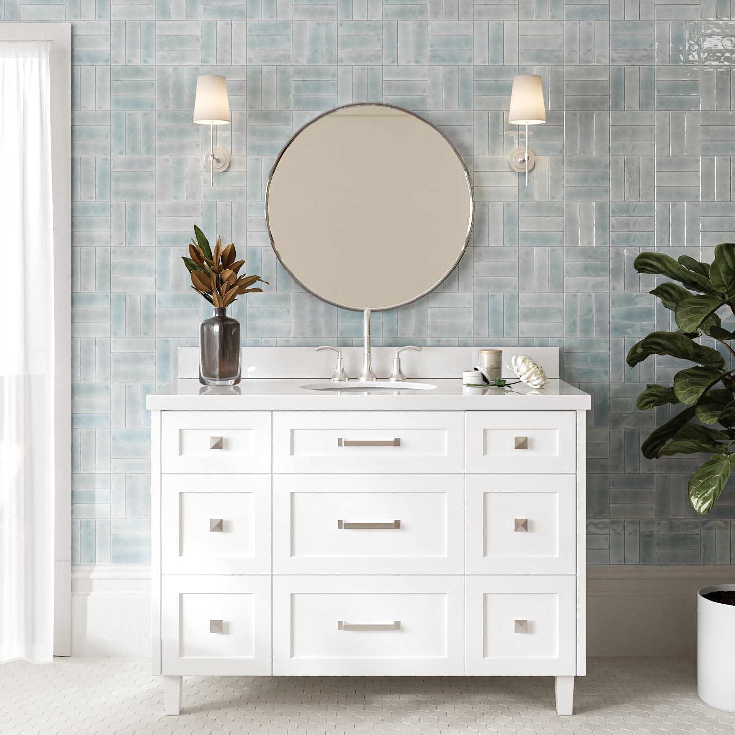 ARIEL - Monroe 48-in White Undermount Single Sink Bathroom Vanity with Pure White Quartz Quartz Top