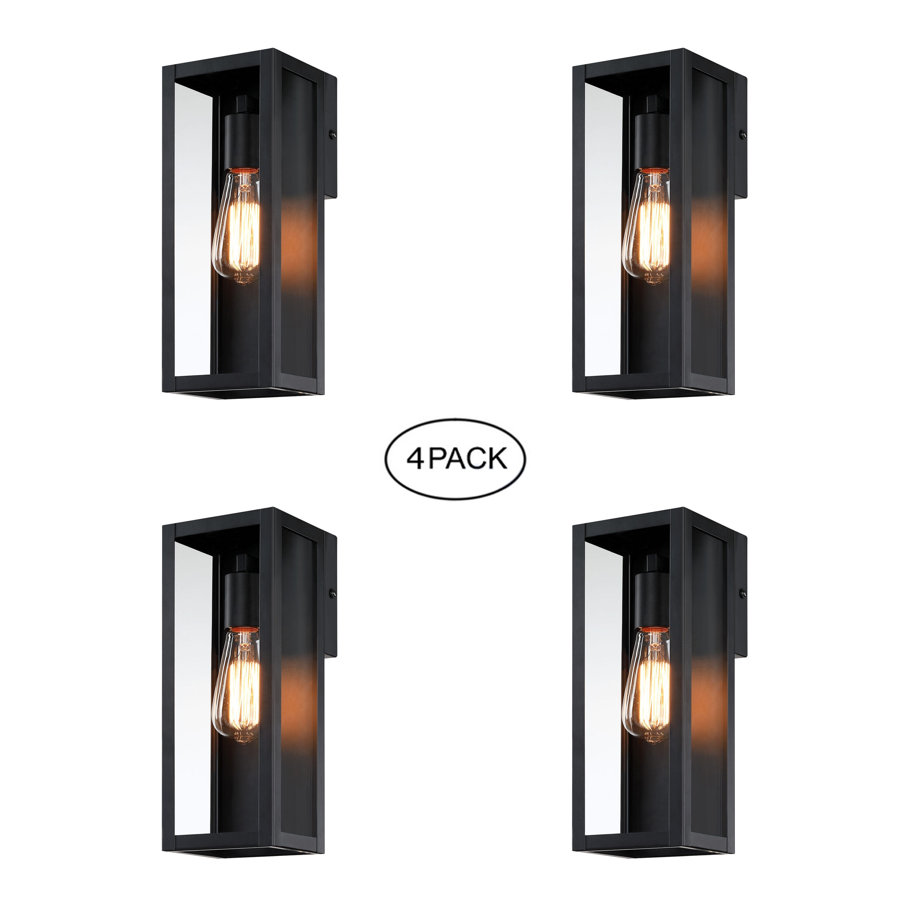 FAYMART LIGHTING FL85504 4 -Pack 1 -Light 13-in H Matte Black Hardwired Outdoor Wall Light