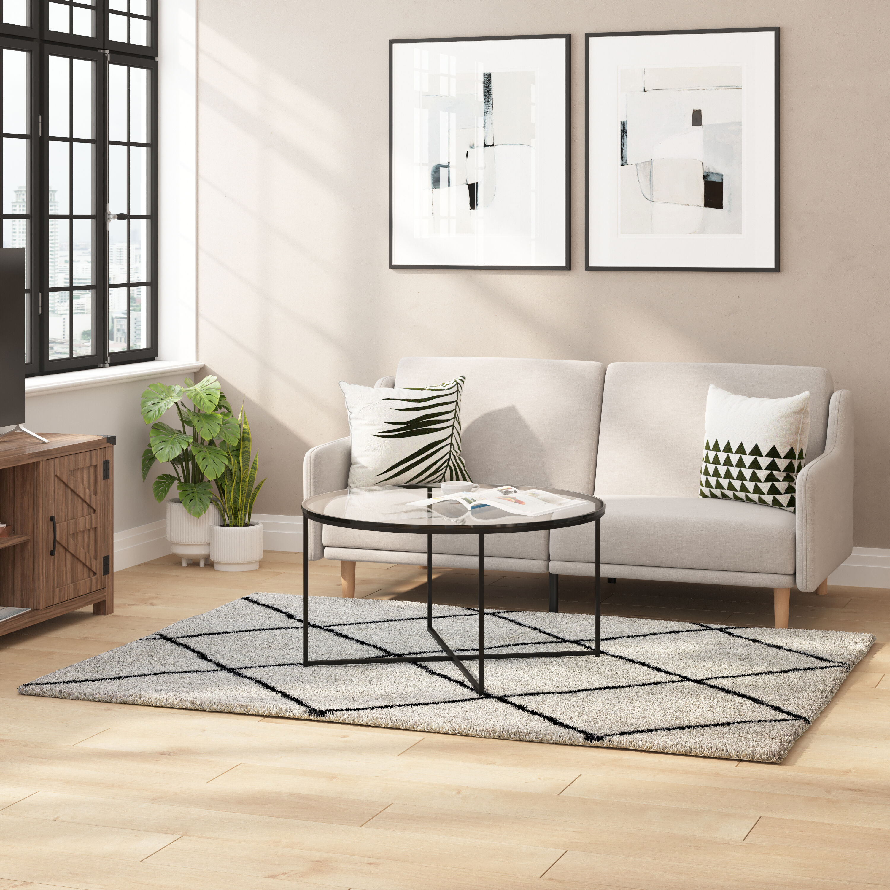 Taylor & Logan 196861090356 Roxy 5 x 7 (ft) Polyester Ivory/Black Rectangular Indoor Mid-Century Modern Area rug