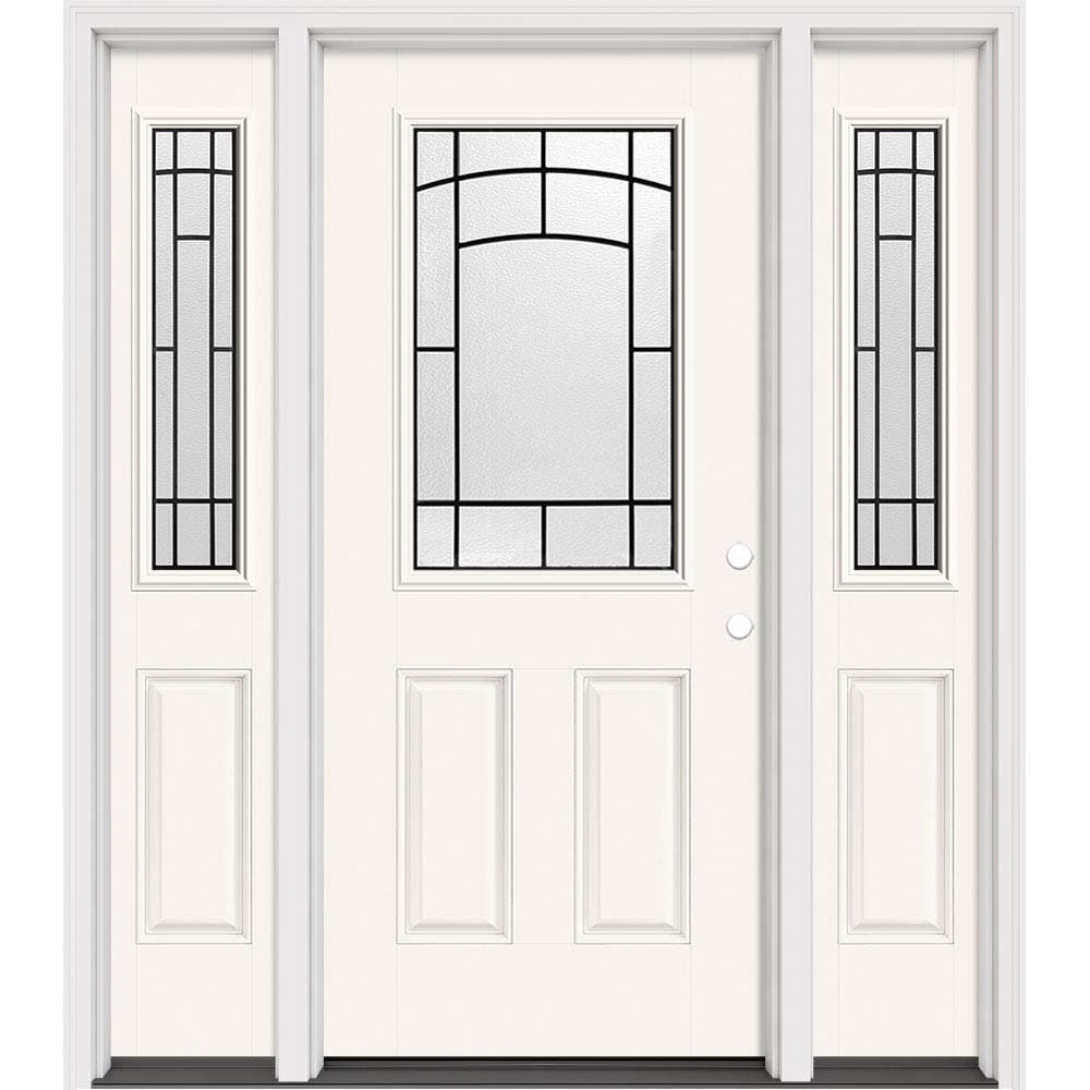 Masonite 631756 Brooklyn 64-in x 80-in x 4-9/16-in Fiberglass Full lite Left-hand inswing Wineberry Painted Prehung Slab Front Door with Sidelights with Brickmould Solid core