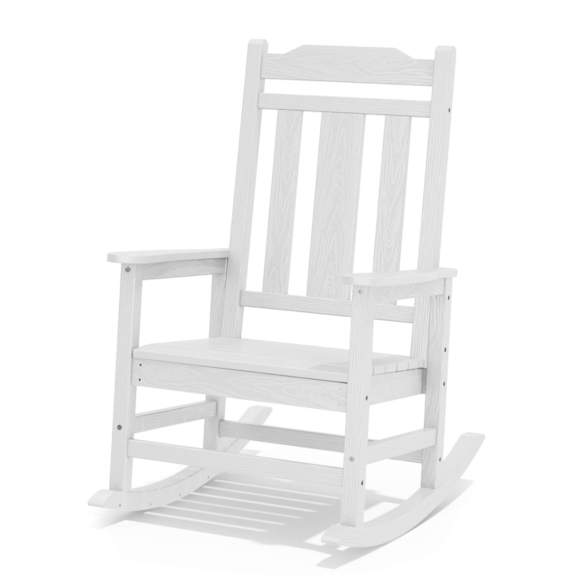 Serwall LS-THYY-WE Outdoor HDPE Rocking Chair Weather Resistant Slatted Back and Seat White