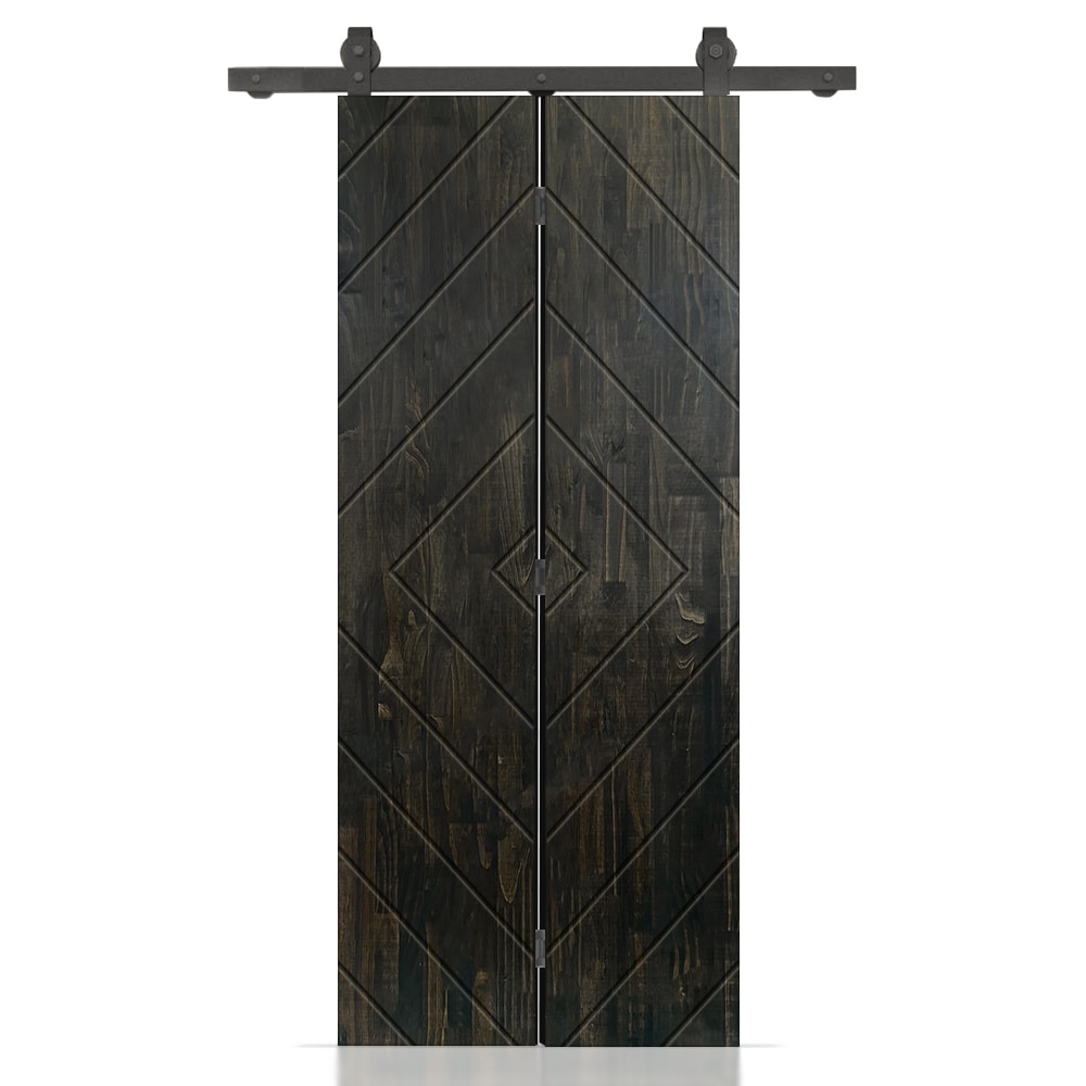 CALHOME 1100T+FJ02-80X20DT 20-in x 80-in Charcoal Black Stained Non-standard Pine Wood Hollow core Single bifold Barn Door (Hardware Included)