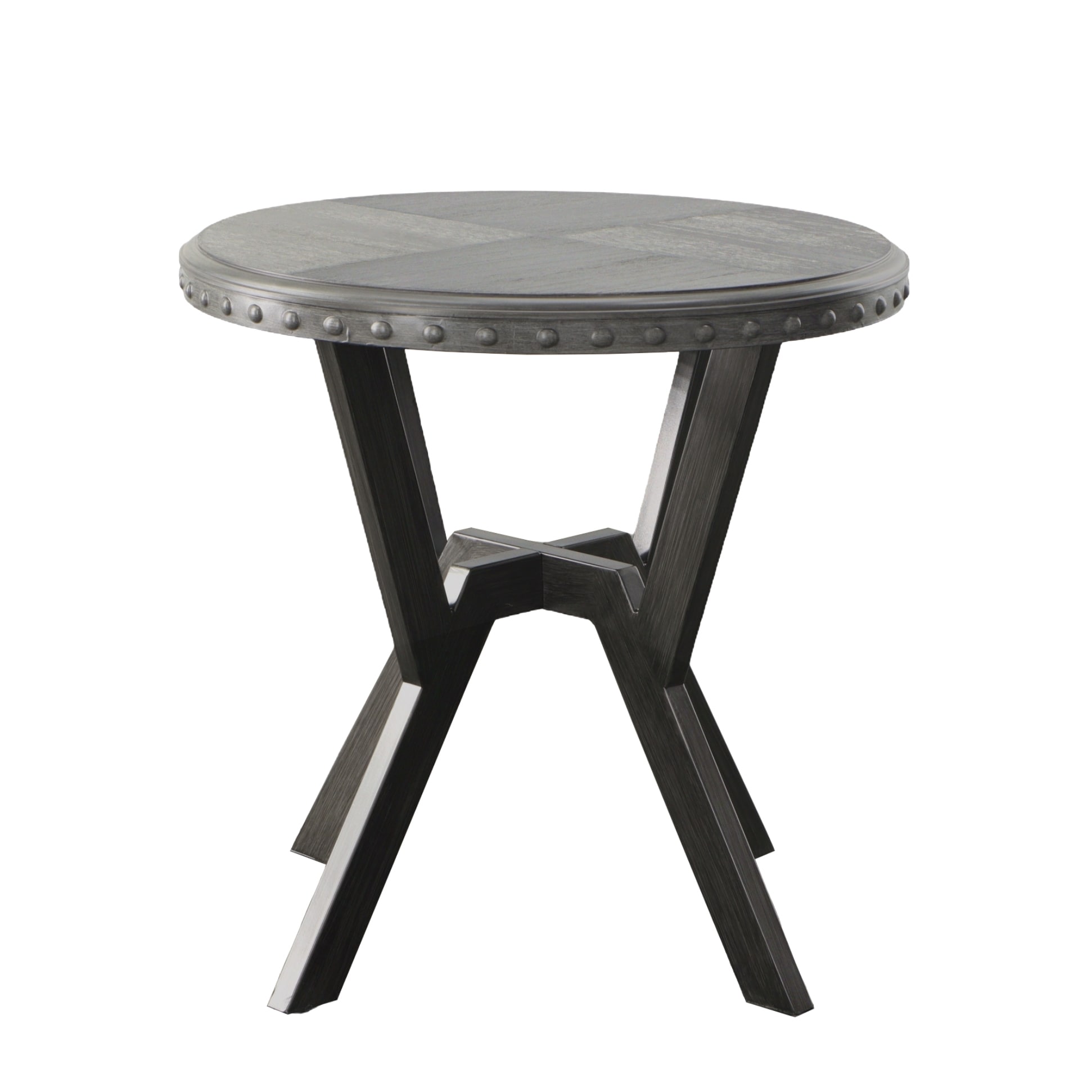 Contemporary 24" Gray Wood & Metal Round End Table