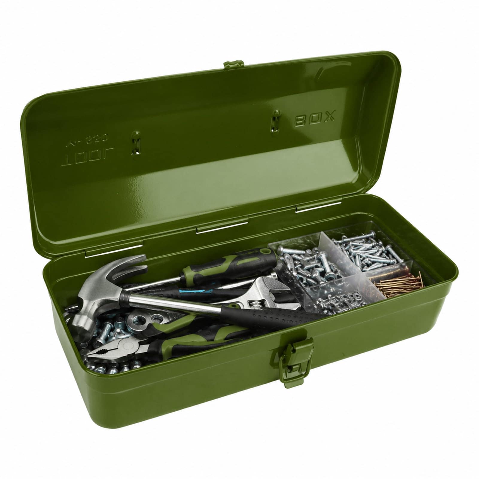 UUDULY  14 6 Metal Tool Box with Lock Portable Steel Tool Storage Case with Handle Hardware Organizer for Workshop Garage Car Repair Green