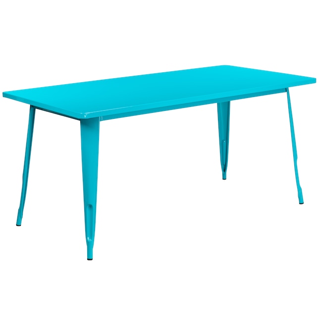 Blue Metal Base In The Dining Tables, White Dining Table With Teal Chairs And Tables