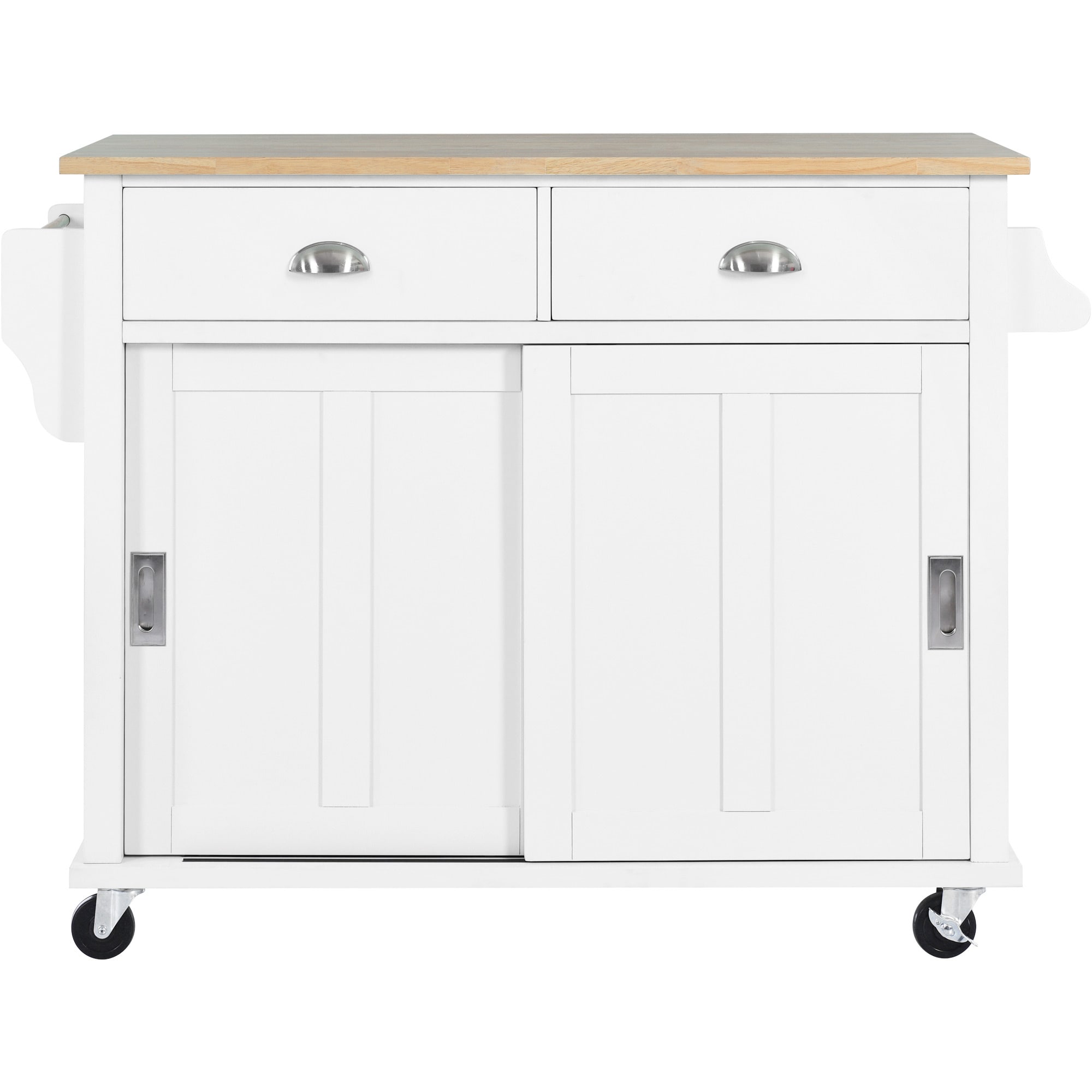 BABOOM White Mdf Base with Wood Top Rolling Kitchen Island (20.5-in x ...