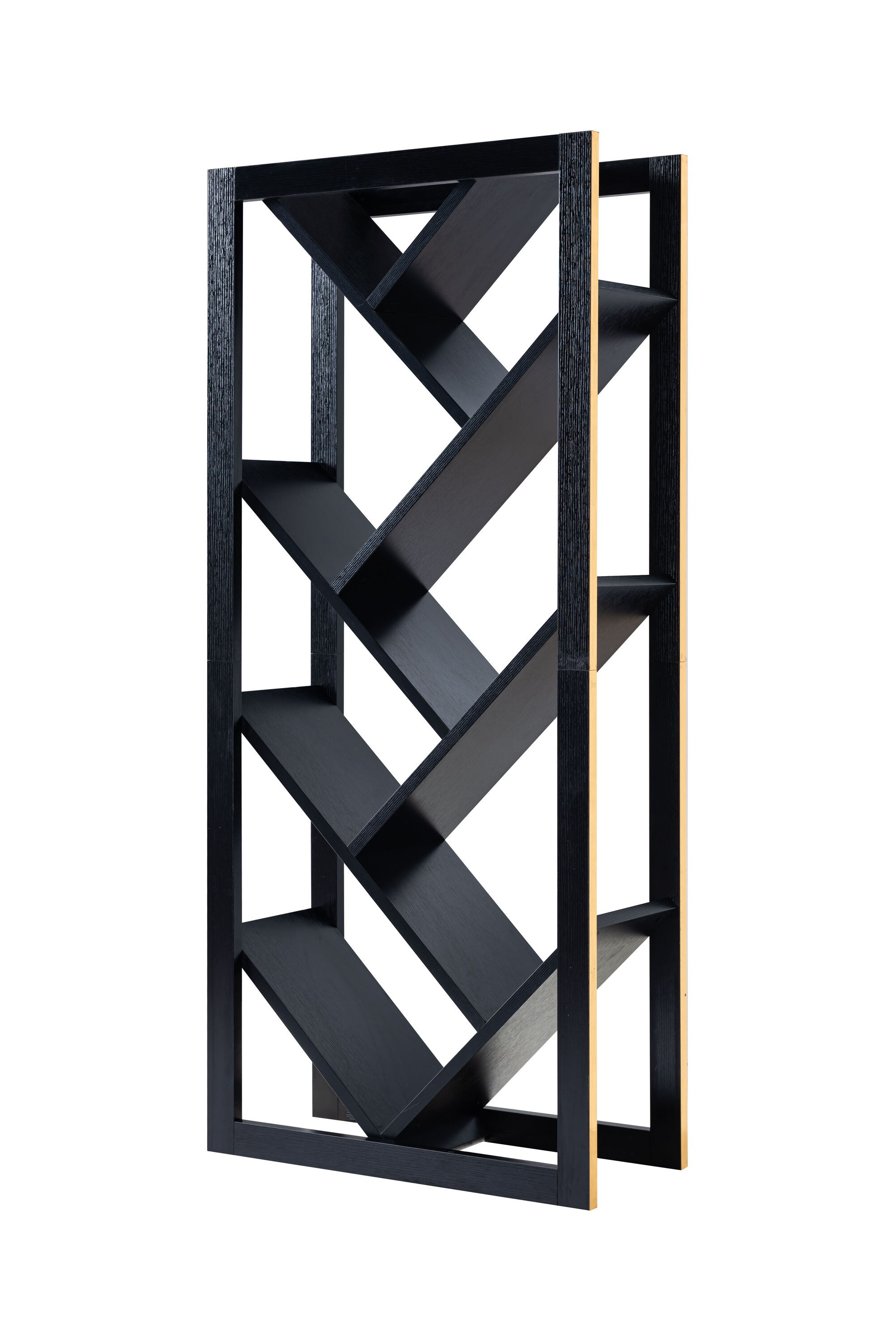 FC Design ID99202727 70H x 31W 7 Shelf Bookcase in Black Finish with Gold Trim