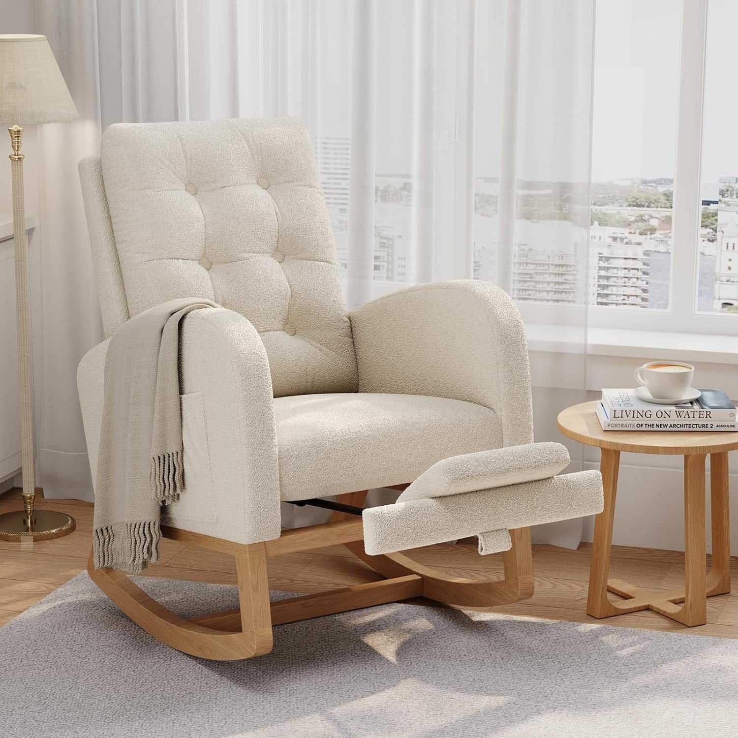 Garvee - Modern Nursery Rocking Chair Upholstered Glider with High Back and Padded Seat Comfy Roc...