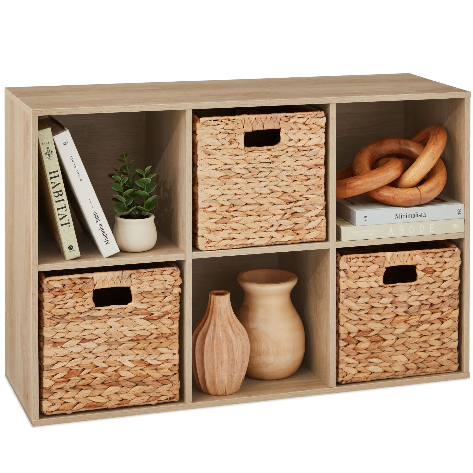 Best Choice Products SKY6873 6-Cube Bookshelf 11in Display Storage System Organizer w/ Removable Back Panels - Light Oak