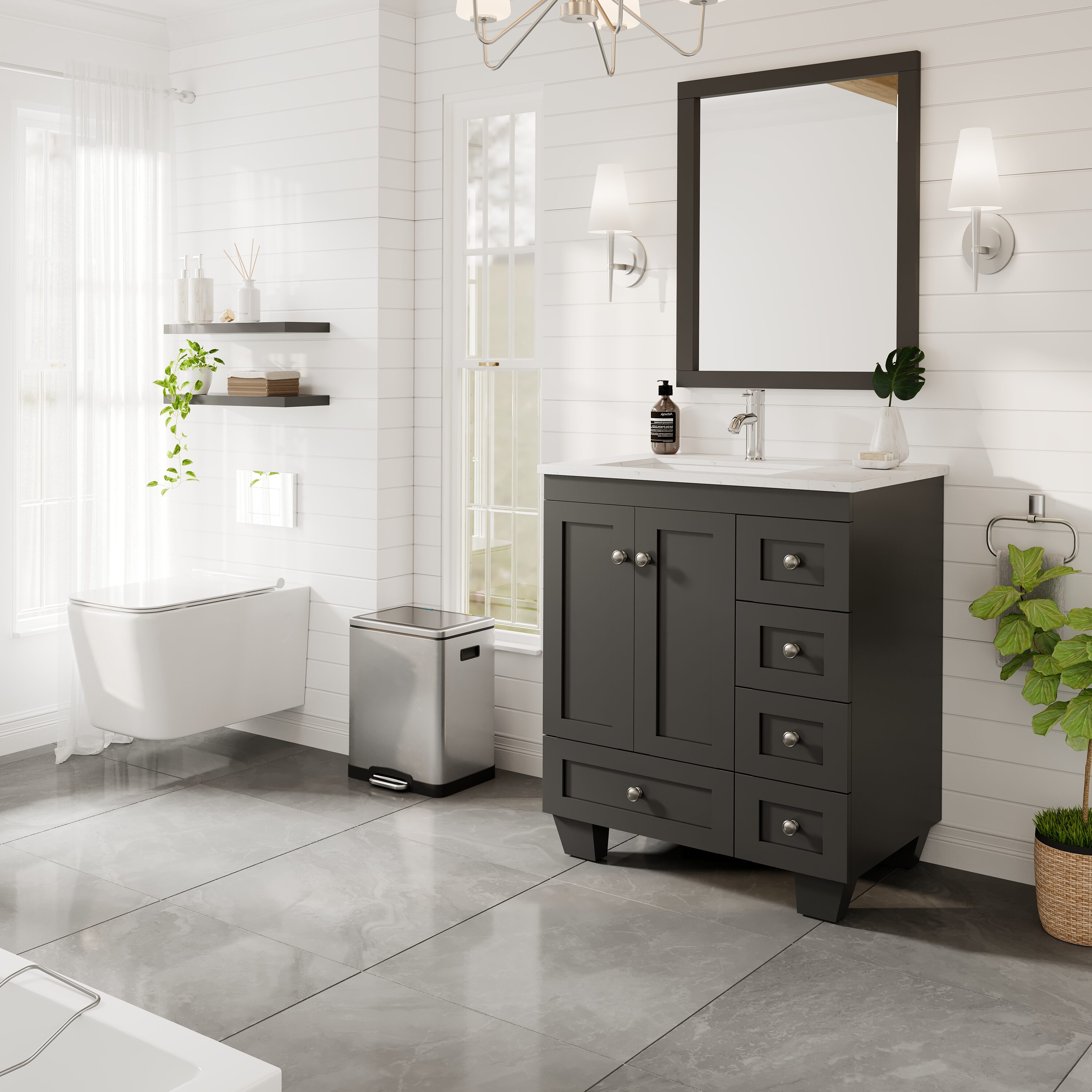 Espresso 28" Bathroom Vanity with White Quartz Top and Undermount Sink