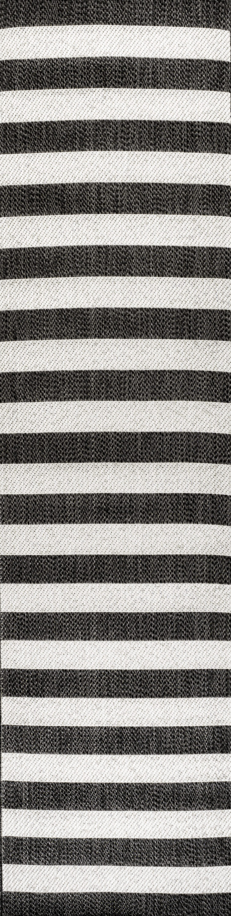 Modern Cottage Wide Stripe Black/Cream Indoor/Outdoor Rug - 2x8