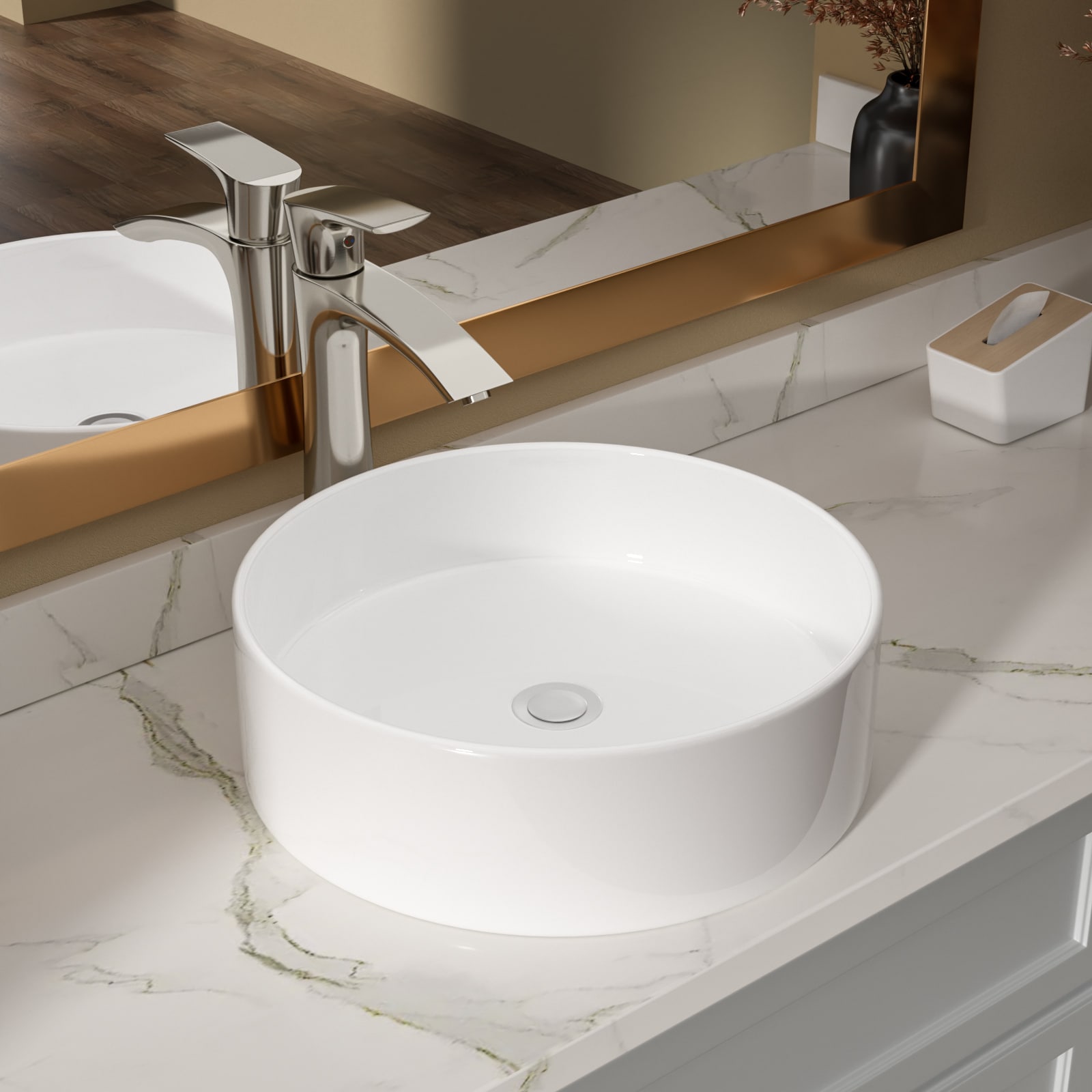 Lordear LD-YSPB18H Vessel Vanity Sink Ceramic Vessel Round Modern White Bathroom Sink ( 15.75-in x 15.75-in )
