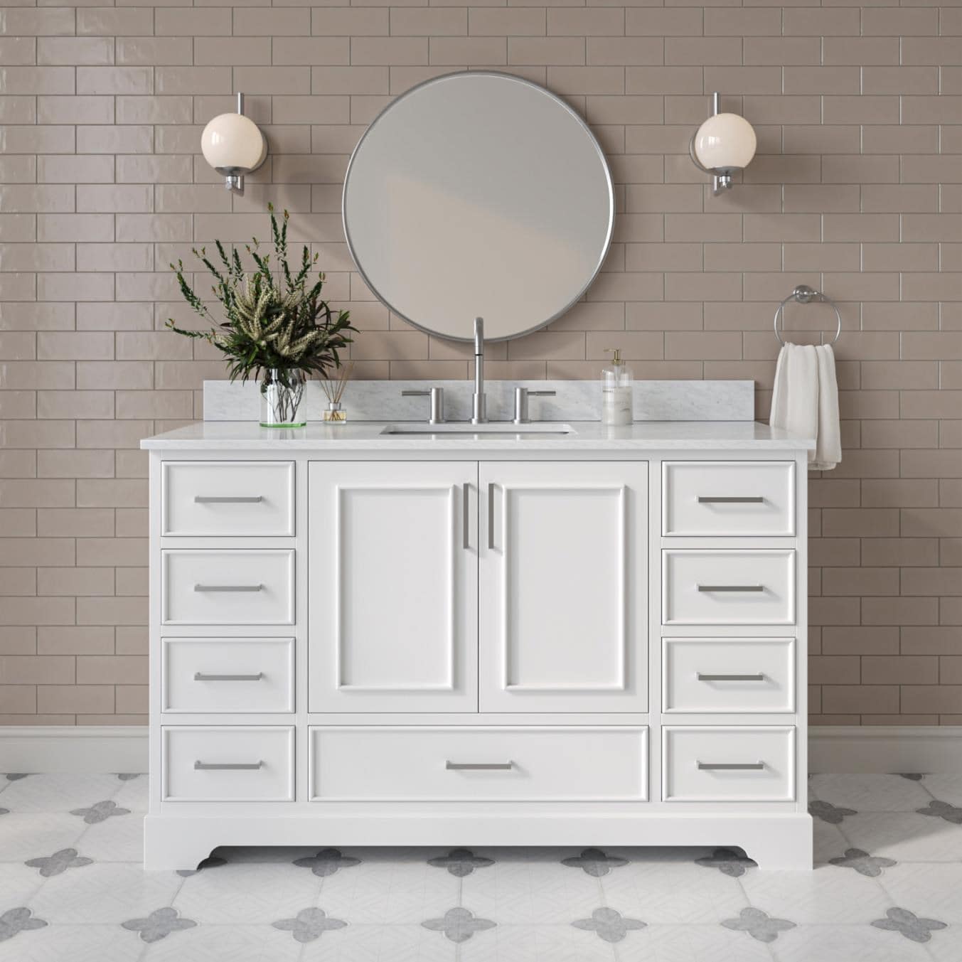 ARIEL - Stafford 54-in White Undermount Single Sink Bathroom Vanity with 0.75" Carrara White Marb...