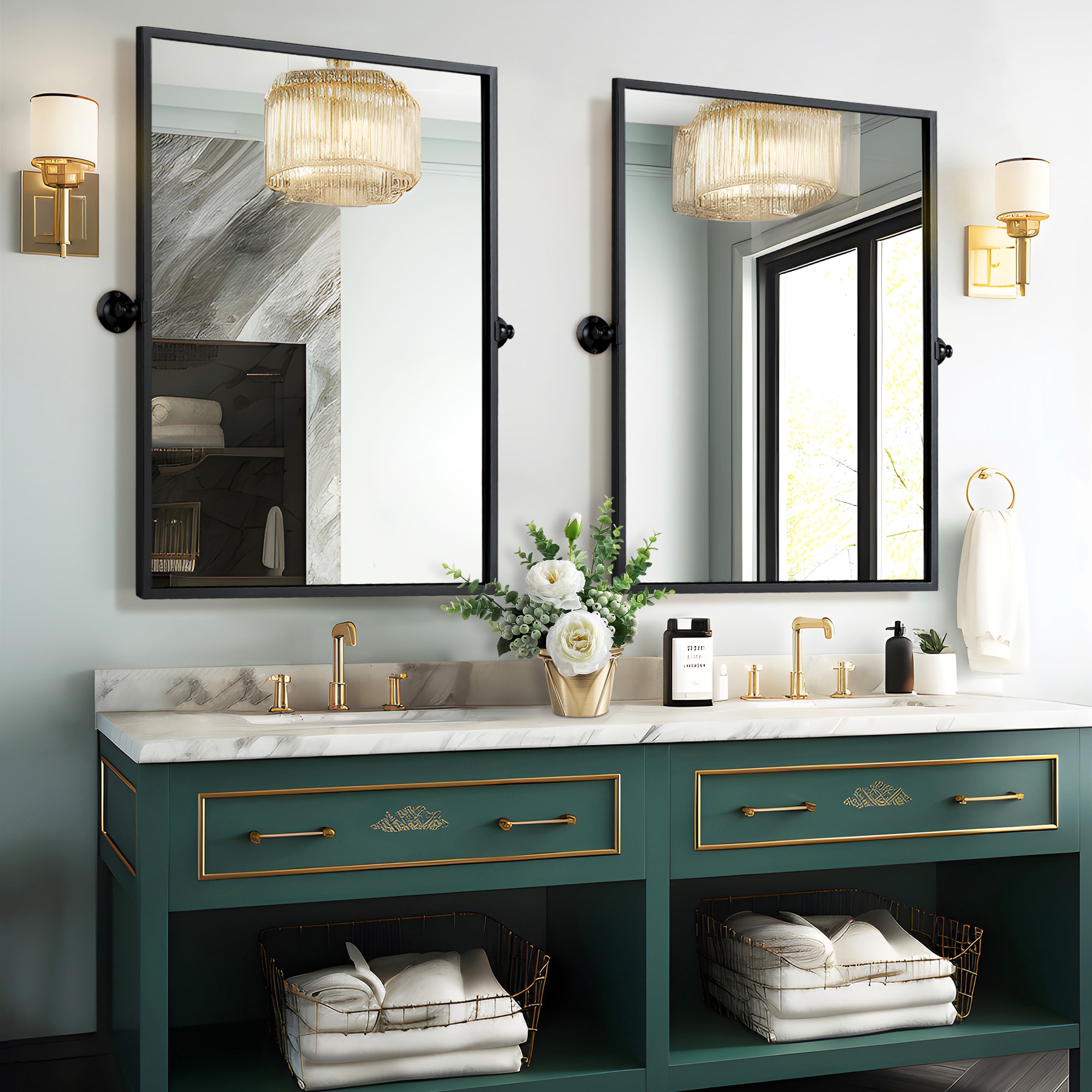 Dovelina LS-A-MR01072 24-Inches x 36-Inches Framed Rectangle Bathroom Vanity Mirror ( Black )