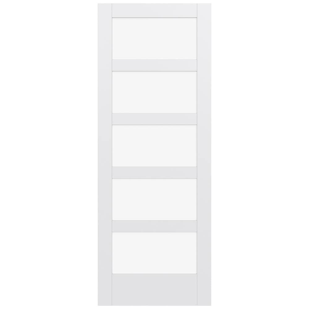 JELD-WEN LOWOLJW221100418 MODA 1055W 36-in x 96-in Primed 5-panel equal Clear glass Smooth Solid core Primed MDF Slab Door