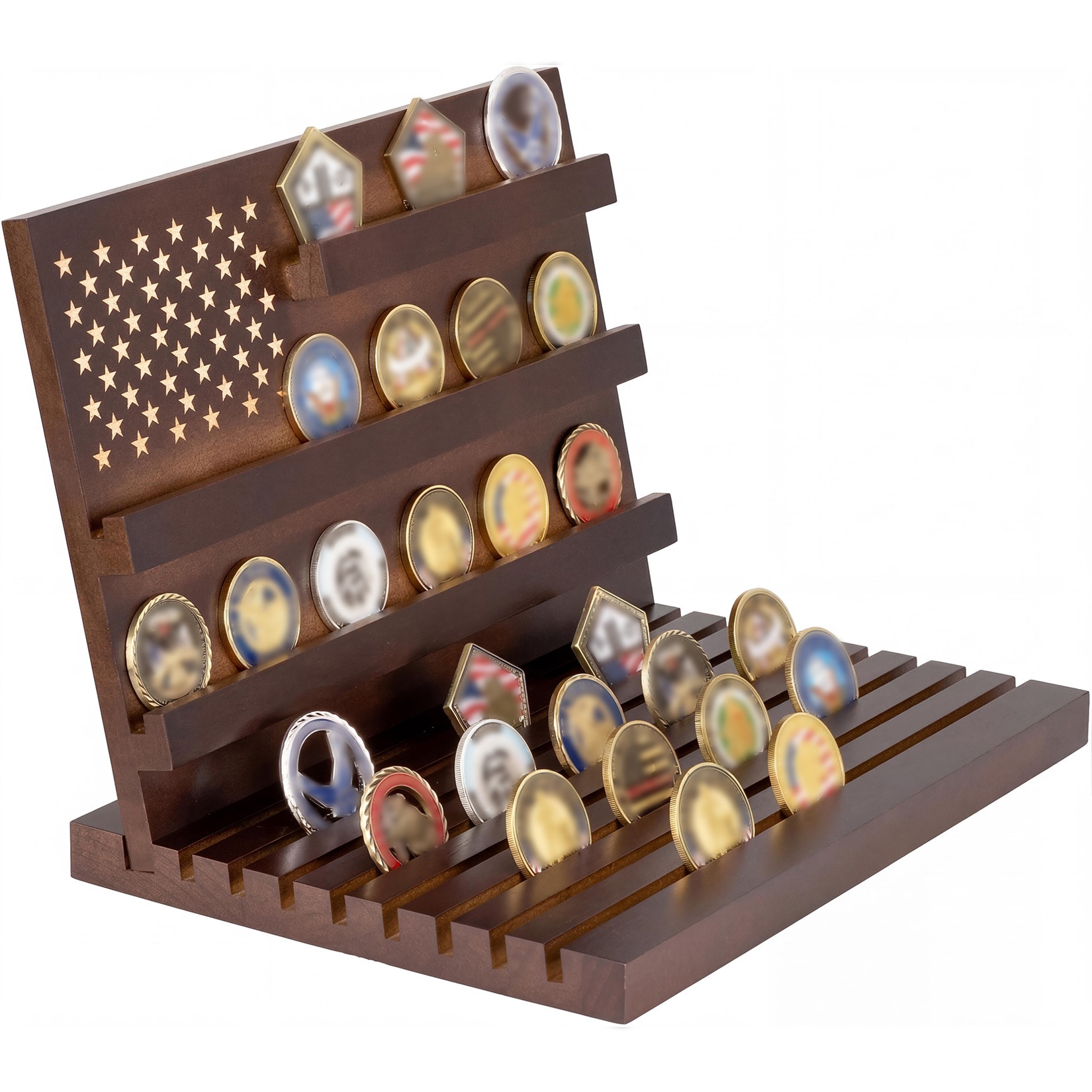Garvee - Wooden Challenge Coin Display Stand 4 Tier Coin Holder Organizer Holds 70-80 Coins