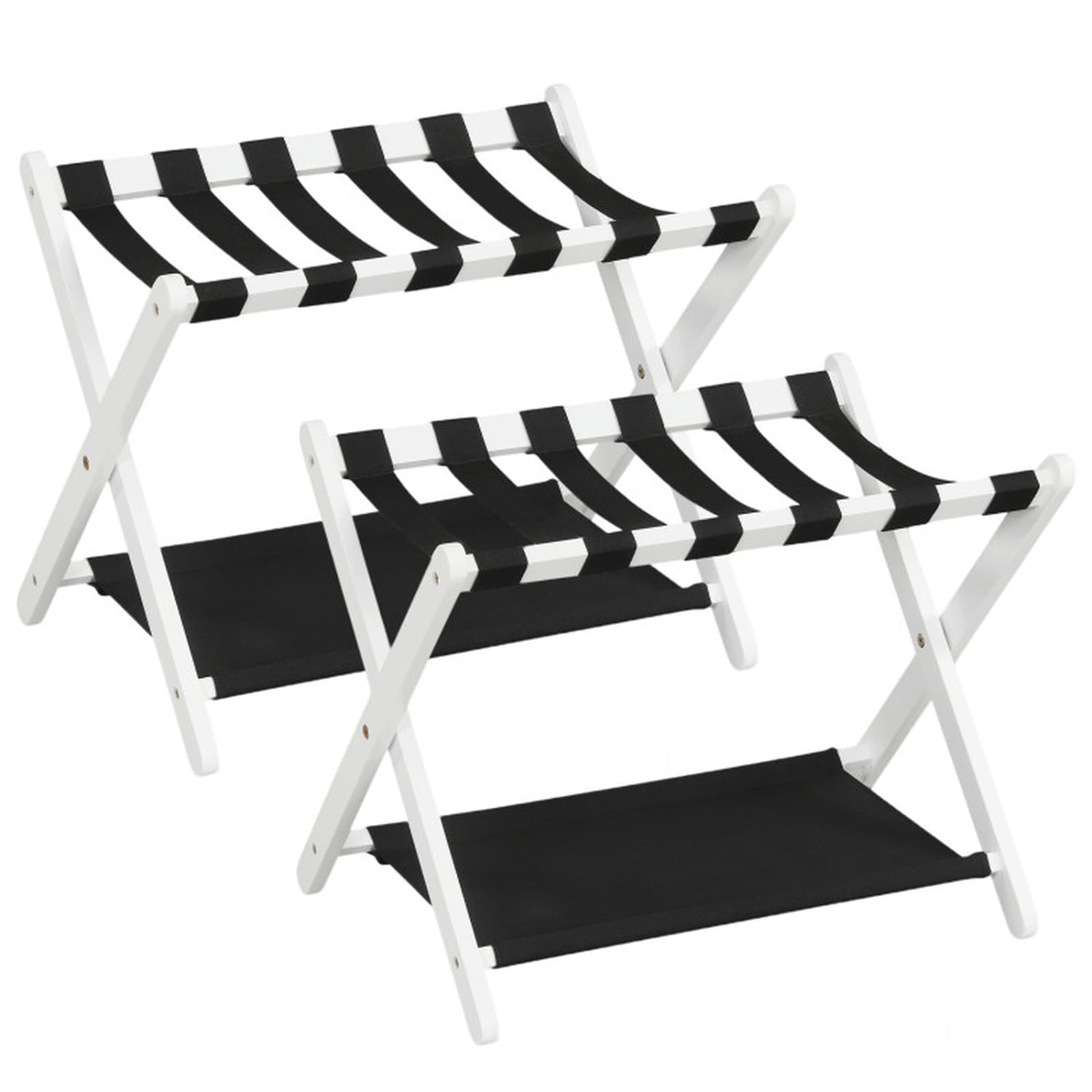 SUGIFT Set of 2 26.5-in W x 18-in D x 20.5-in H White Solid Rubberwood Folding Luggage Racks with Nylon Shelves