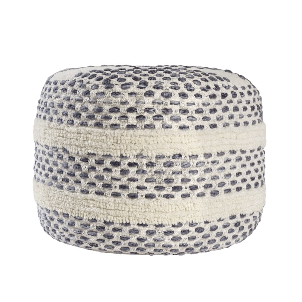 LR Home Dash Pouf Cotton Blend Indoor Pouf in White/Blue 18 x 18 x 14