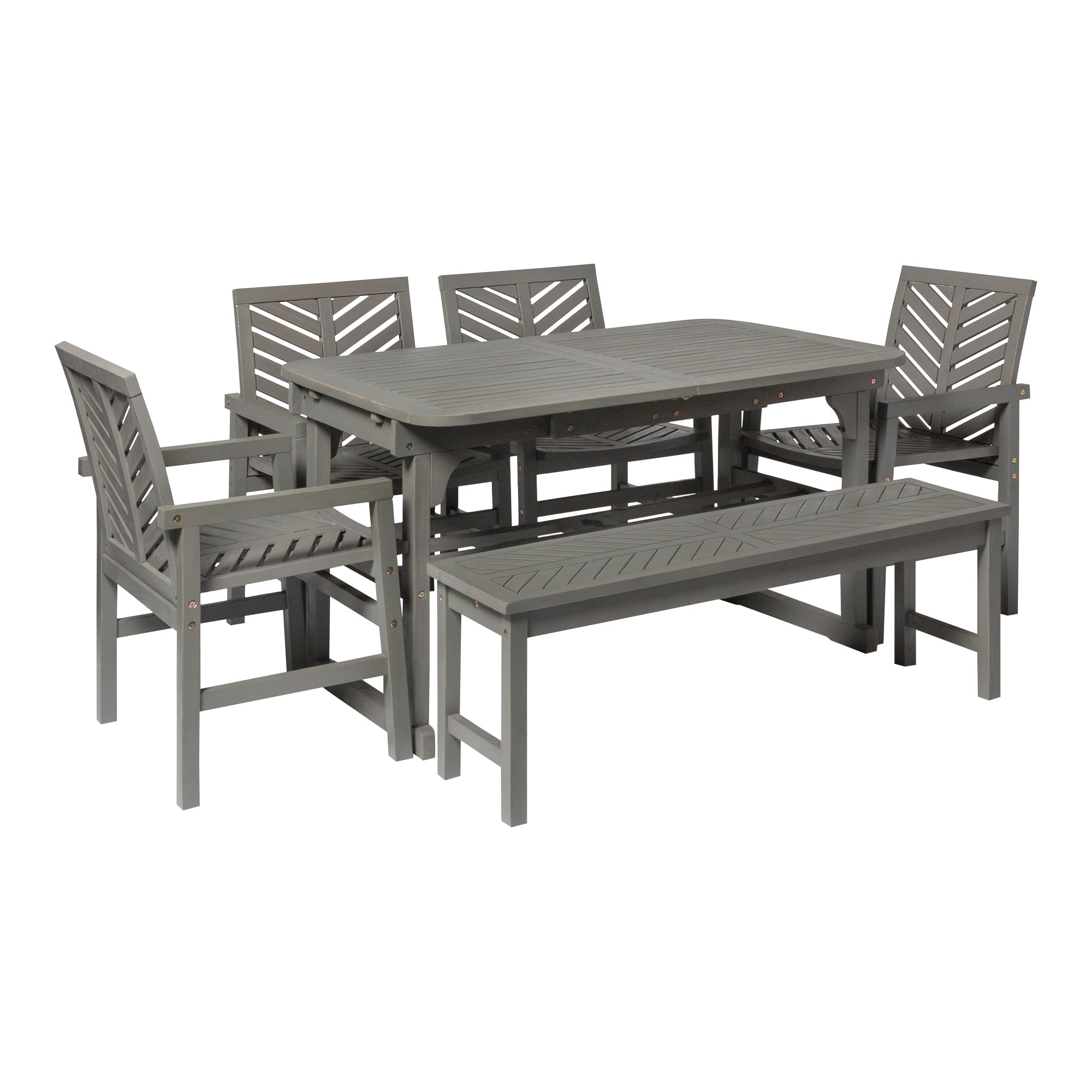 Walker Edison LWW6TXVINGW 6 -Piece Patio Dining Set Extendable Table Wood Rectangle Table with 4 Stationary Chairs