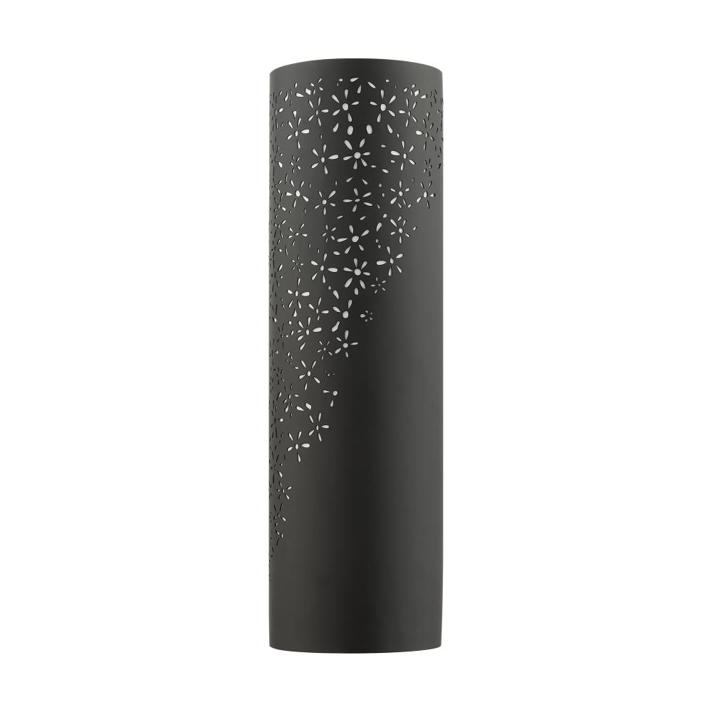 Noria Organic Laser Cut Black Steel 2-Light Wall Sconce with Off-White Linen Shade