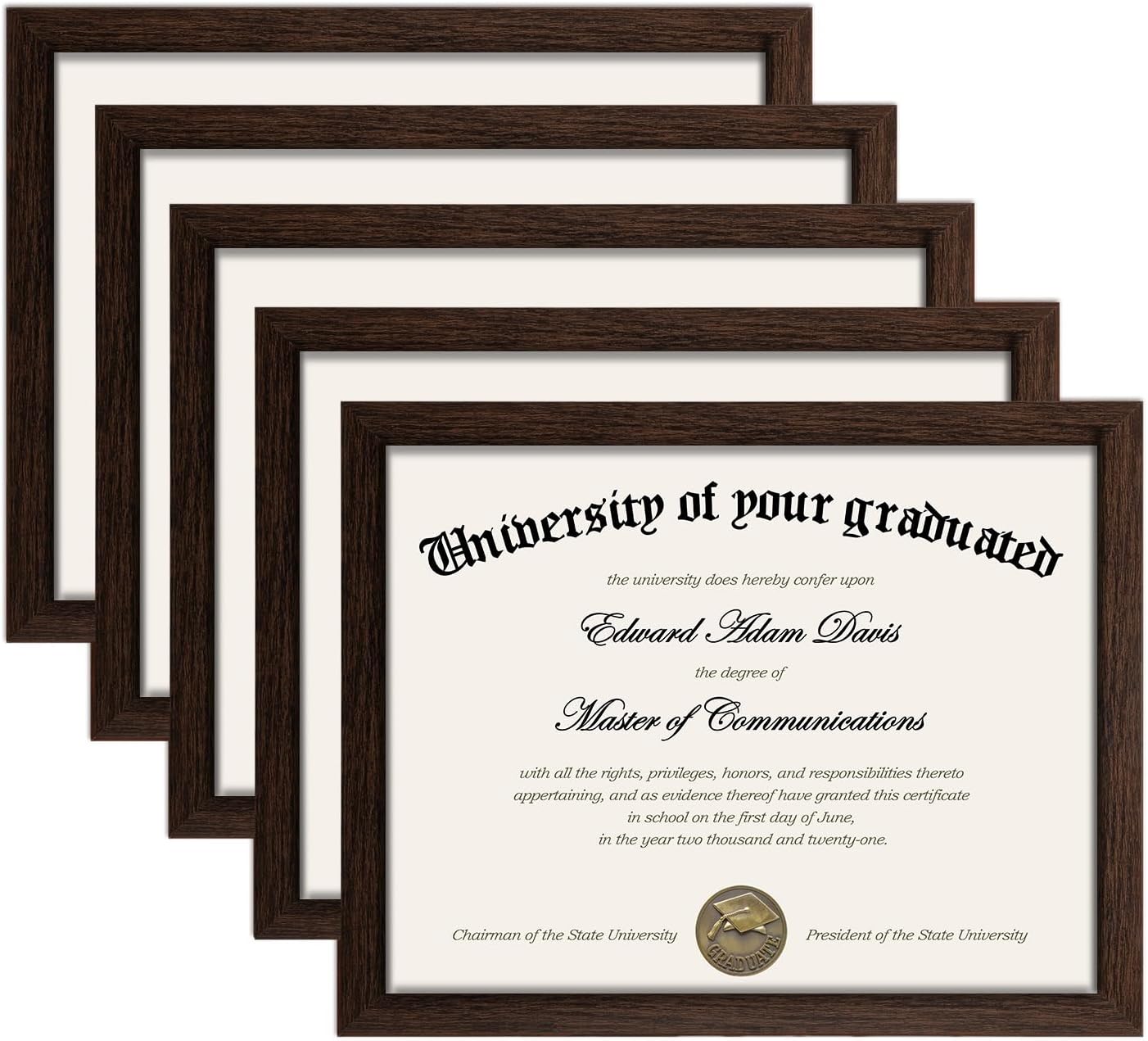 Upsimples B08XLMMMQG 8.5x11 Certificate Frame with Clear Plexiglass for Diploma Degree and Document Display Wall or Tabletop Brown 5 Pack