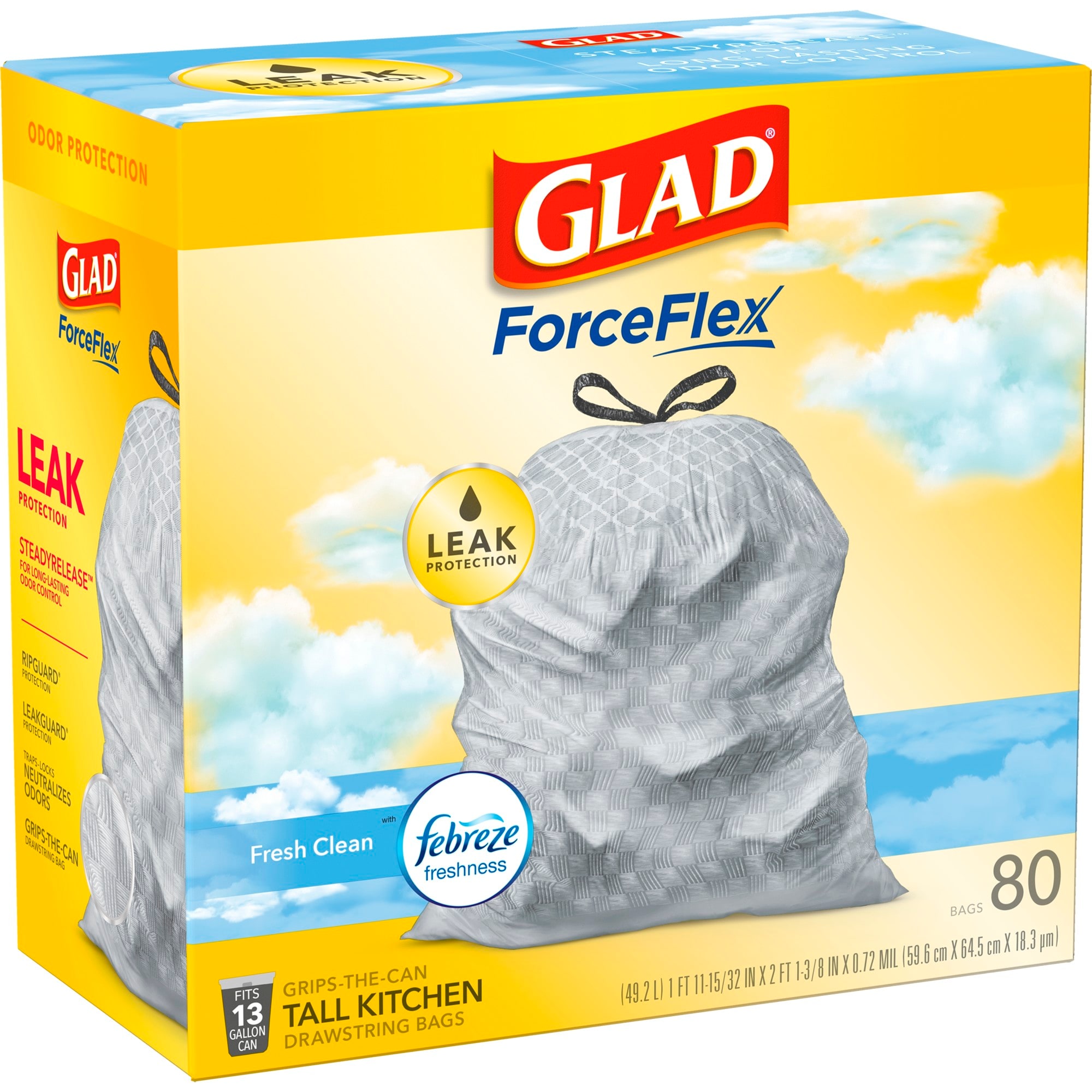 Glad ForceFlex 13 Gallon Tall Kitchen Trash Bags, Fresh Clean Scent,  Febreze Freshness, 120 Bags 