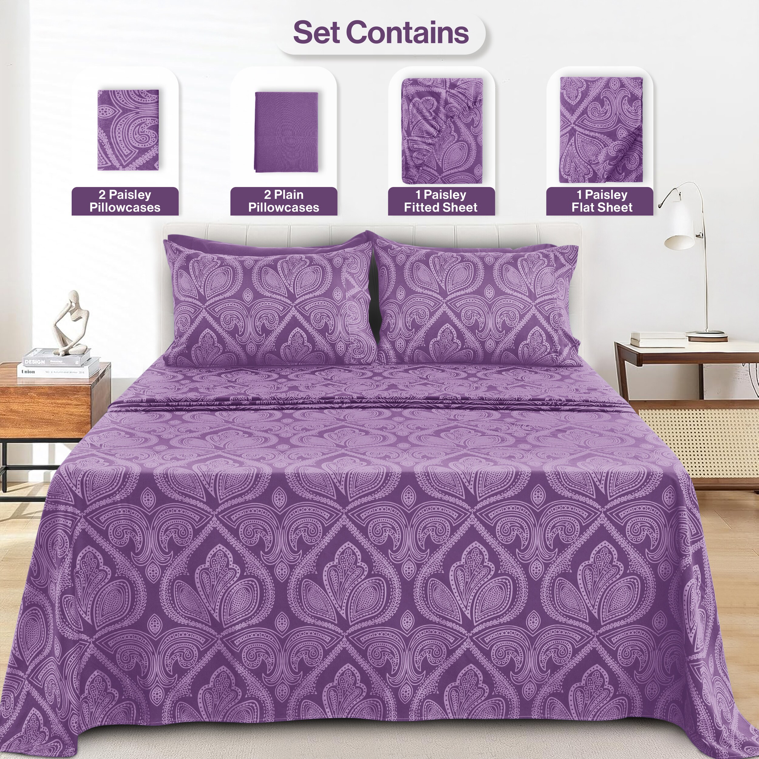 Lux Decor Collection PAISLEY Q PURPLE Sheet-Sets - View #2