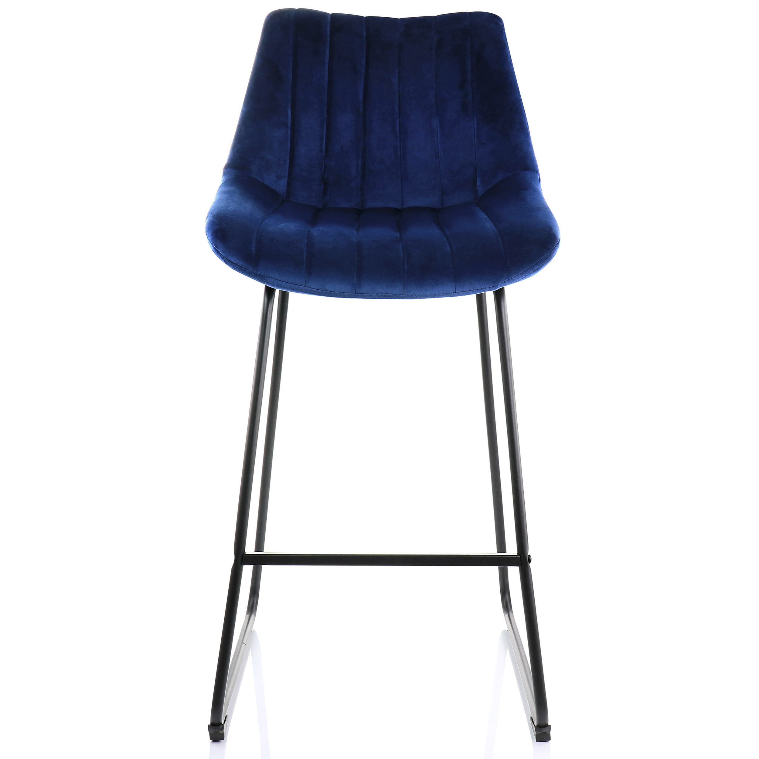 Elama  2 Piece Velvet Stripe Stitch Bar Chair in Royal Blue with Metal Legs