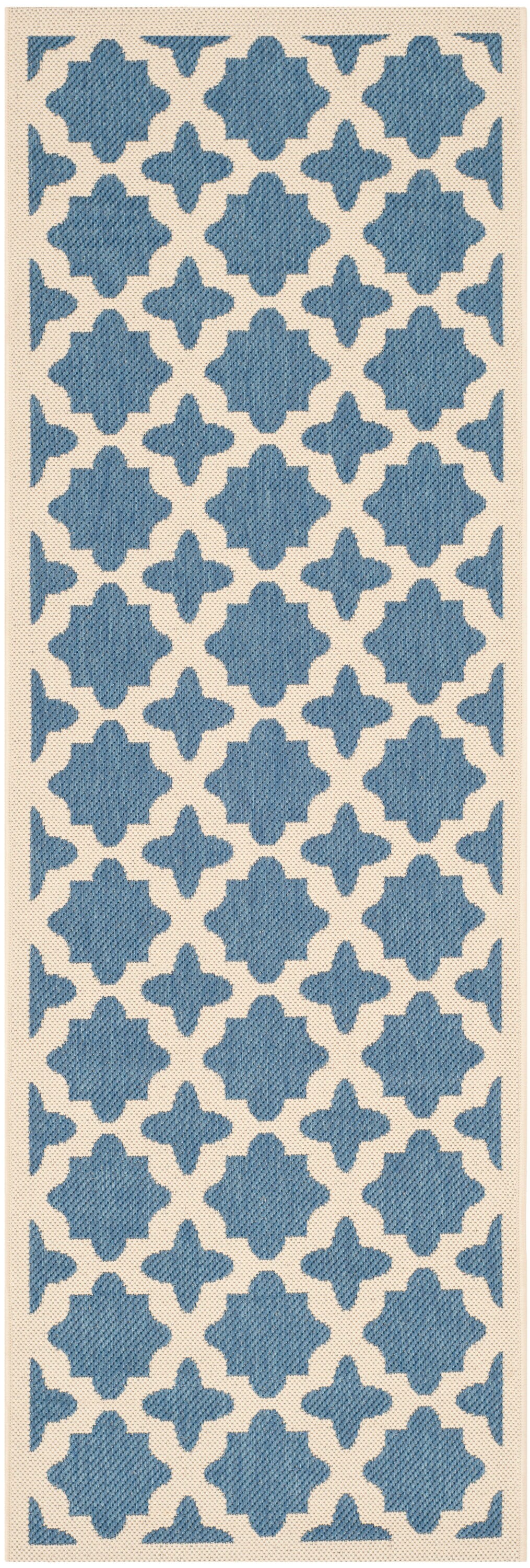 Safavieh Courtyard Hawi 2 x 7 Blue/Beige Indoor/Outdoor Geometric ...