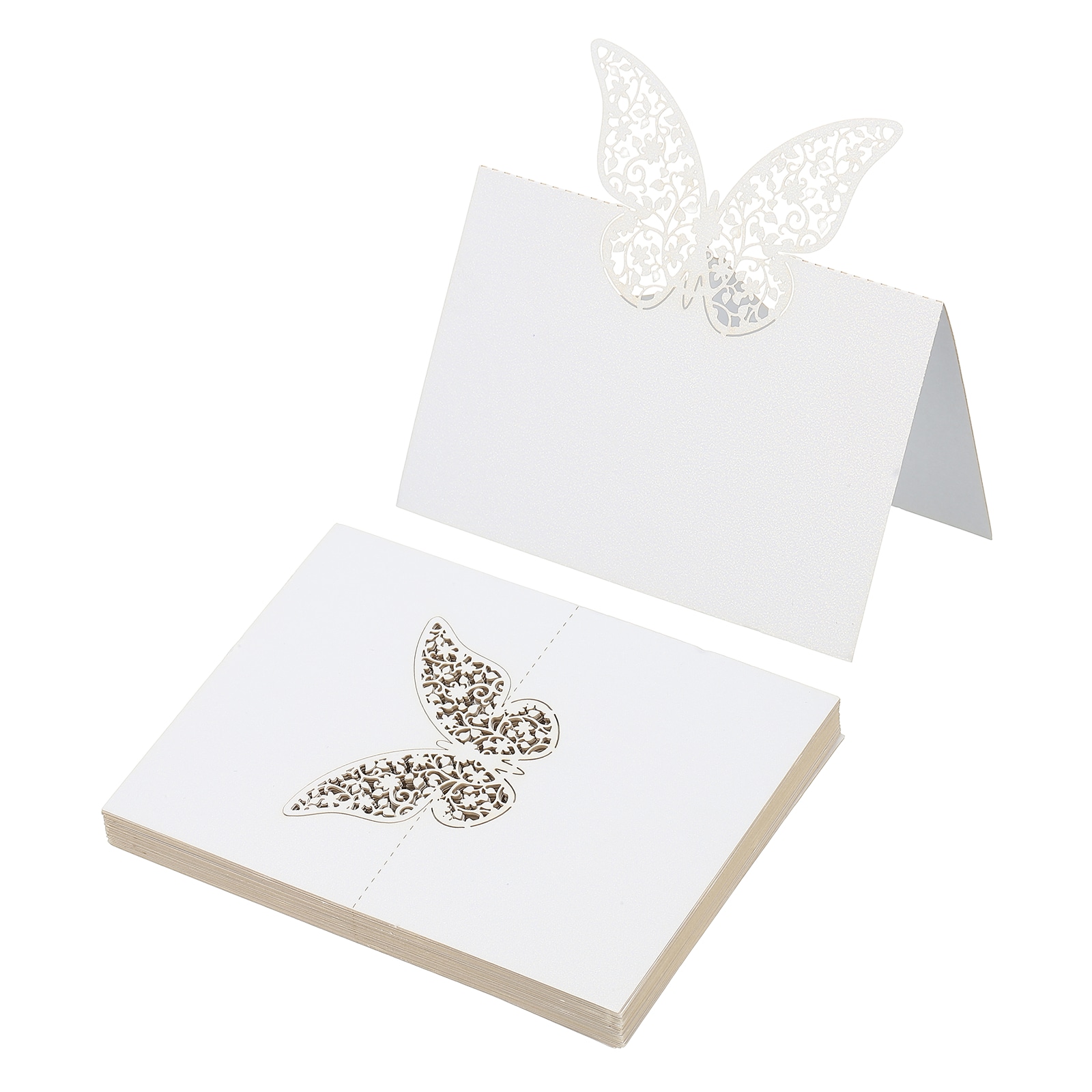 PATIKIL 50pcs Wedding Place Cards Name Cards Glitter Paper Butterfly Place Card Folded Seating Tags for Table Setting Food Buffet Wedding Reception Dinner Party White #S26042000UX5123