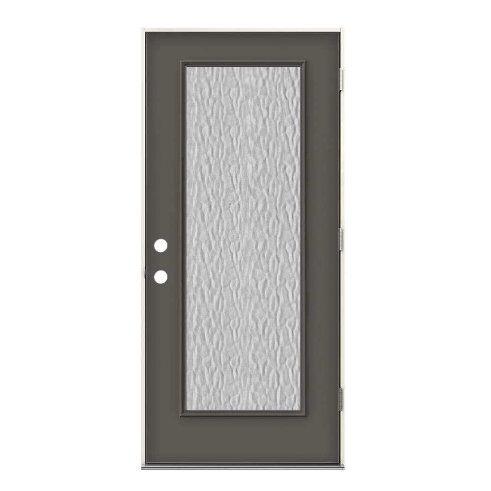 JELD-WEN LOWOLJW230600124 36-in x 80-in x 4-9/16-in Steel Full Lite Left-Hand Outswing Timber Gray Painted Prehung Front Door Insulating Core
