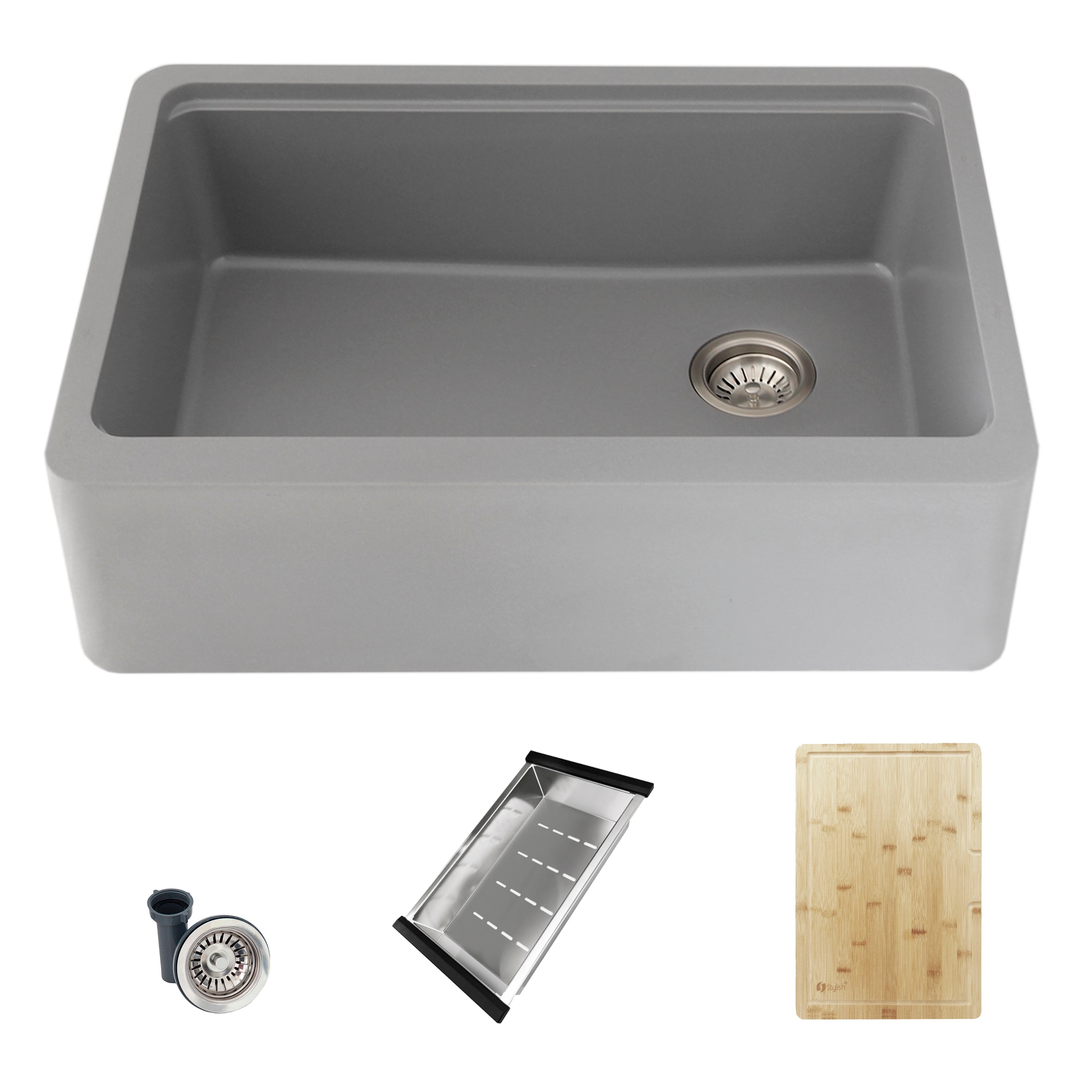 Stylish S-830WL Farmhouse apron front 30-in x 21-in Composite Single bowl Workstation Kitchen Sink