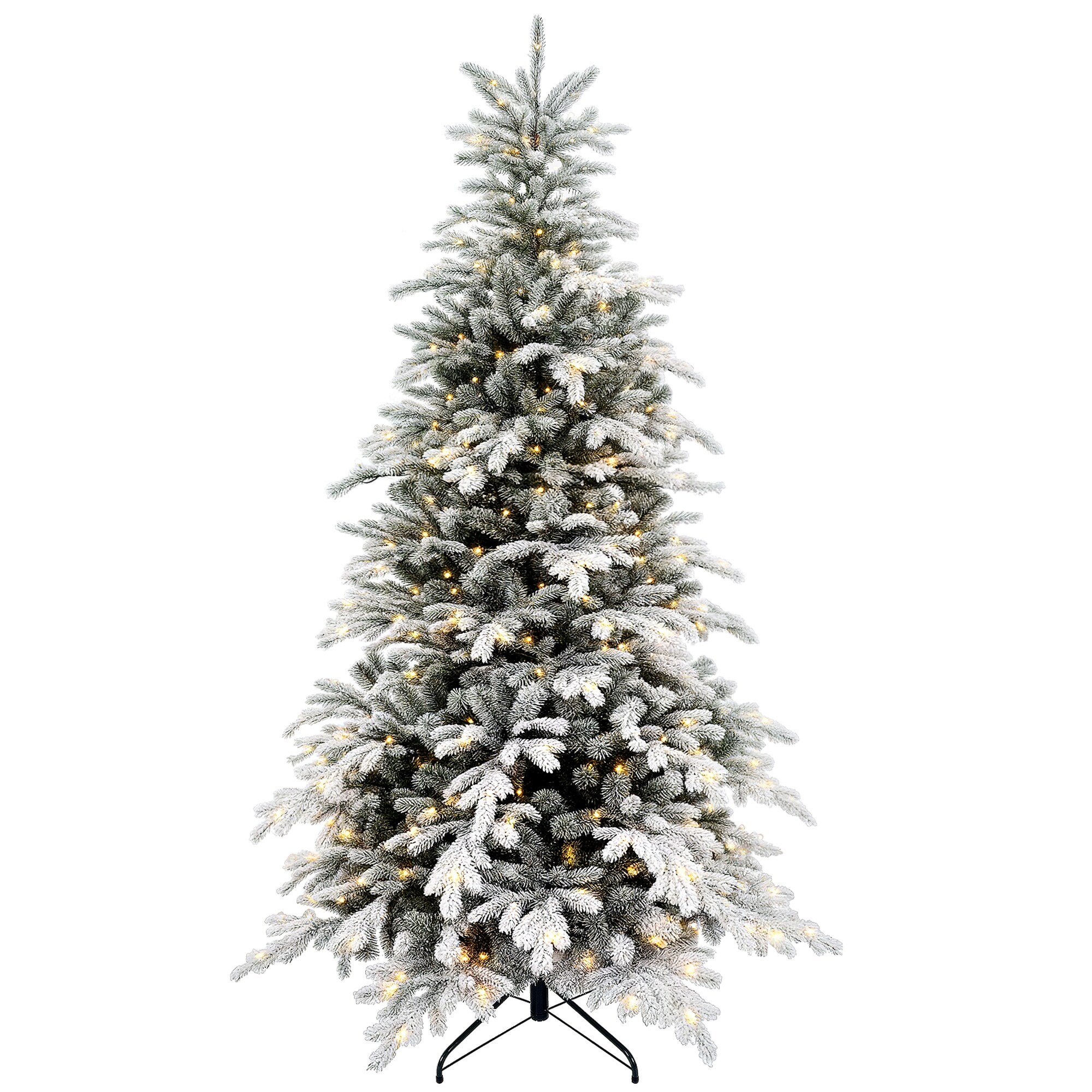 HomCom  7ft Prelit Snow Flocked Artificial Christmas Tree with Warm White LED Light and 1650 Tips Metal Base Hinged Realistic Xmas Tree
