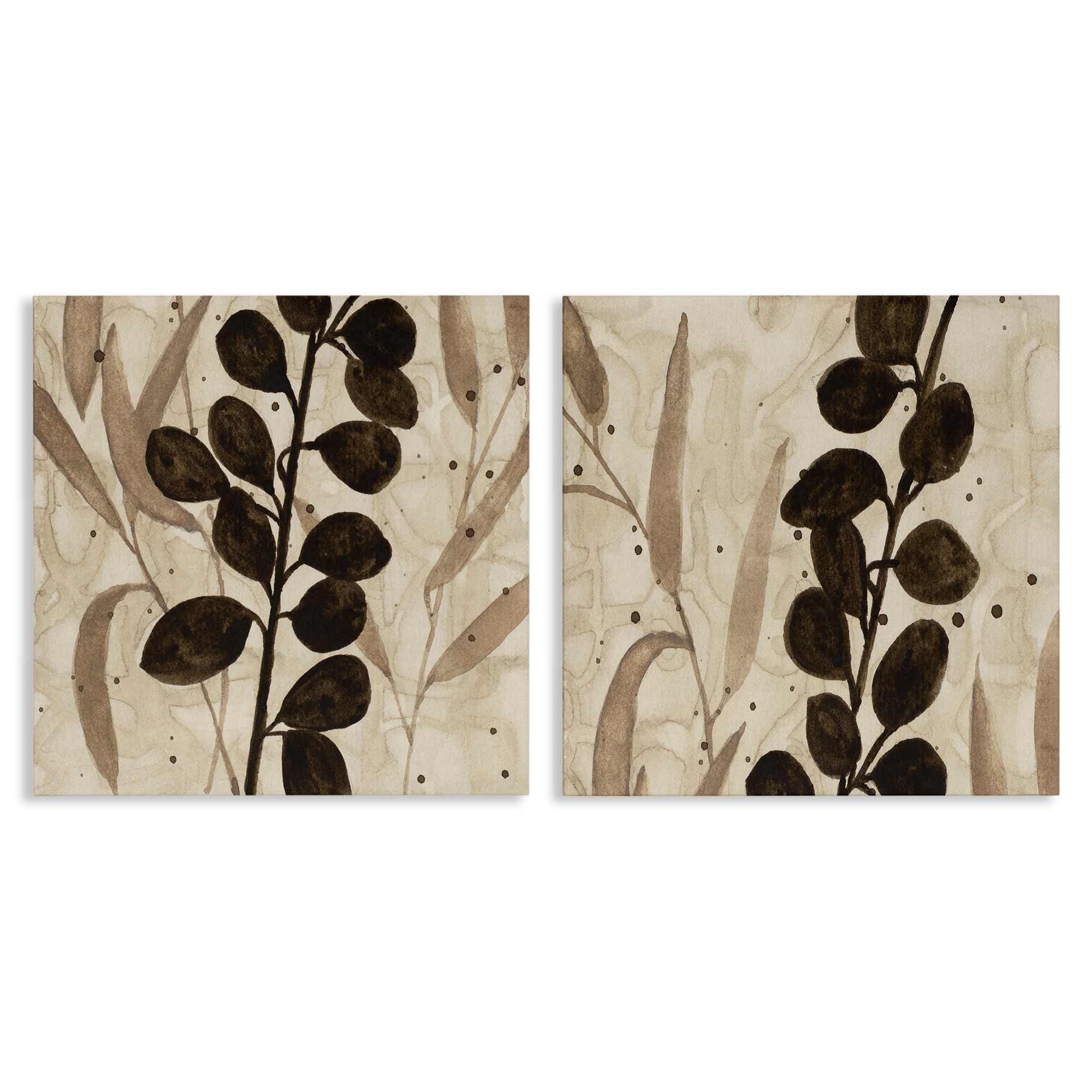 Stupell Industries B2-815-CN-2PC-24X24 Natural Tone Sprouting Leaves 2pc Canvas Set design by Krinlox