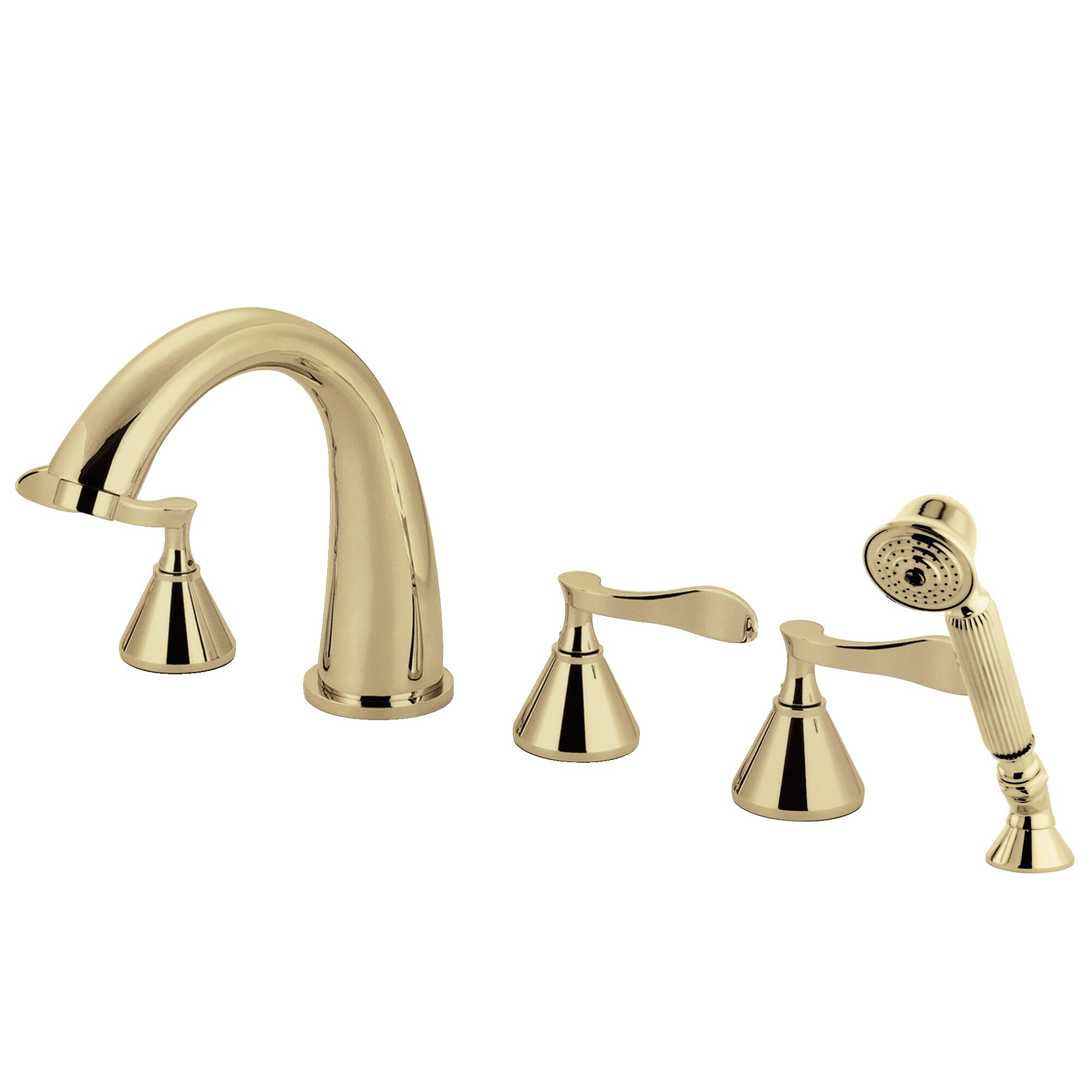 Kingston Brass WLKS23625CFL Century Polished brass 3-handle Deck-mount Roman High-arc Bathtub Faucet with Hand Shower ( Valve Included )
