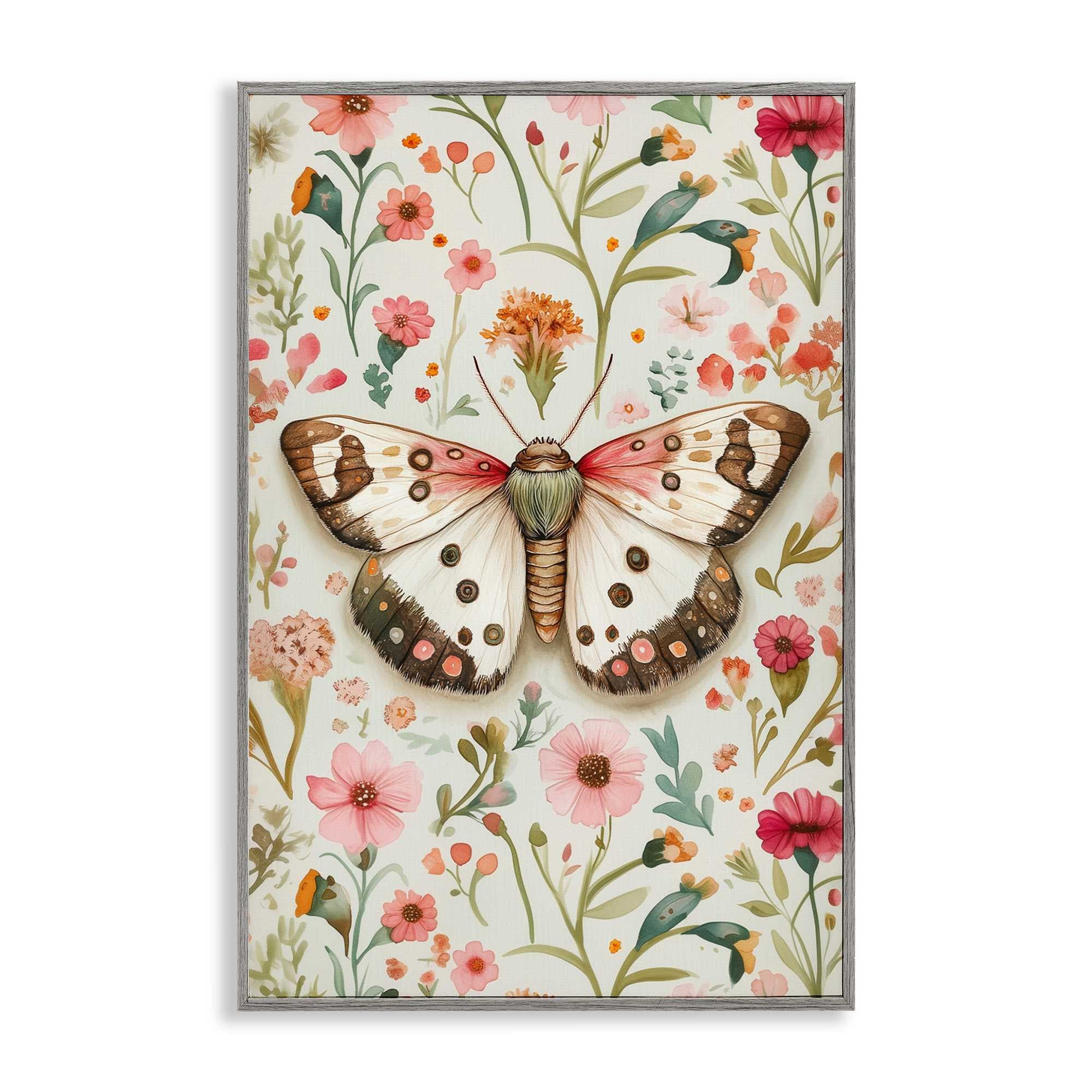 Stupell Industries BT-869-GFF-16X24 Botanical Butterfly on Florals Gray Framed Giclee Art By The Dutch Lady 16 x 24