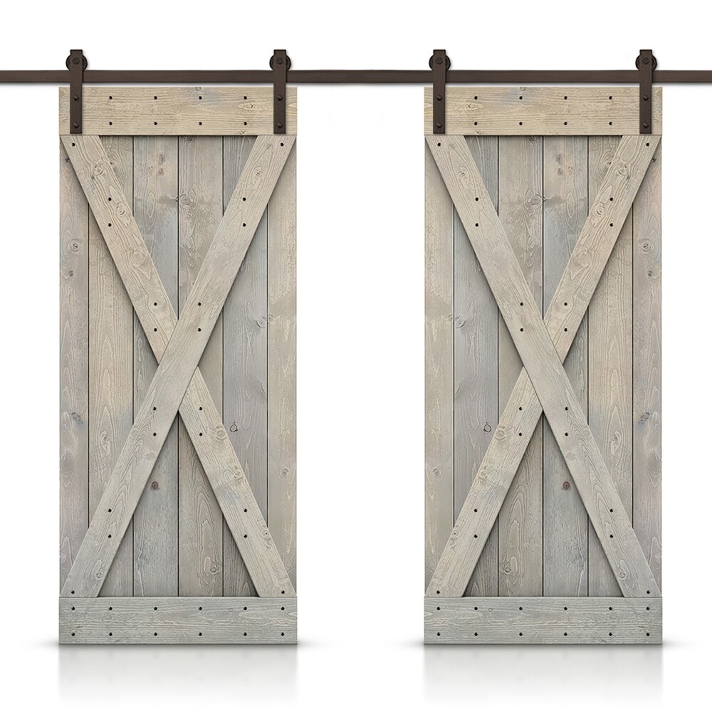 CALHOME 96-in x 84-in Smoke Gray Wood Double Barn Door (Hardware ...