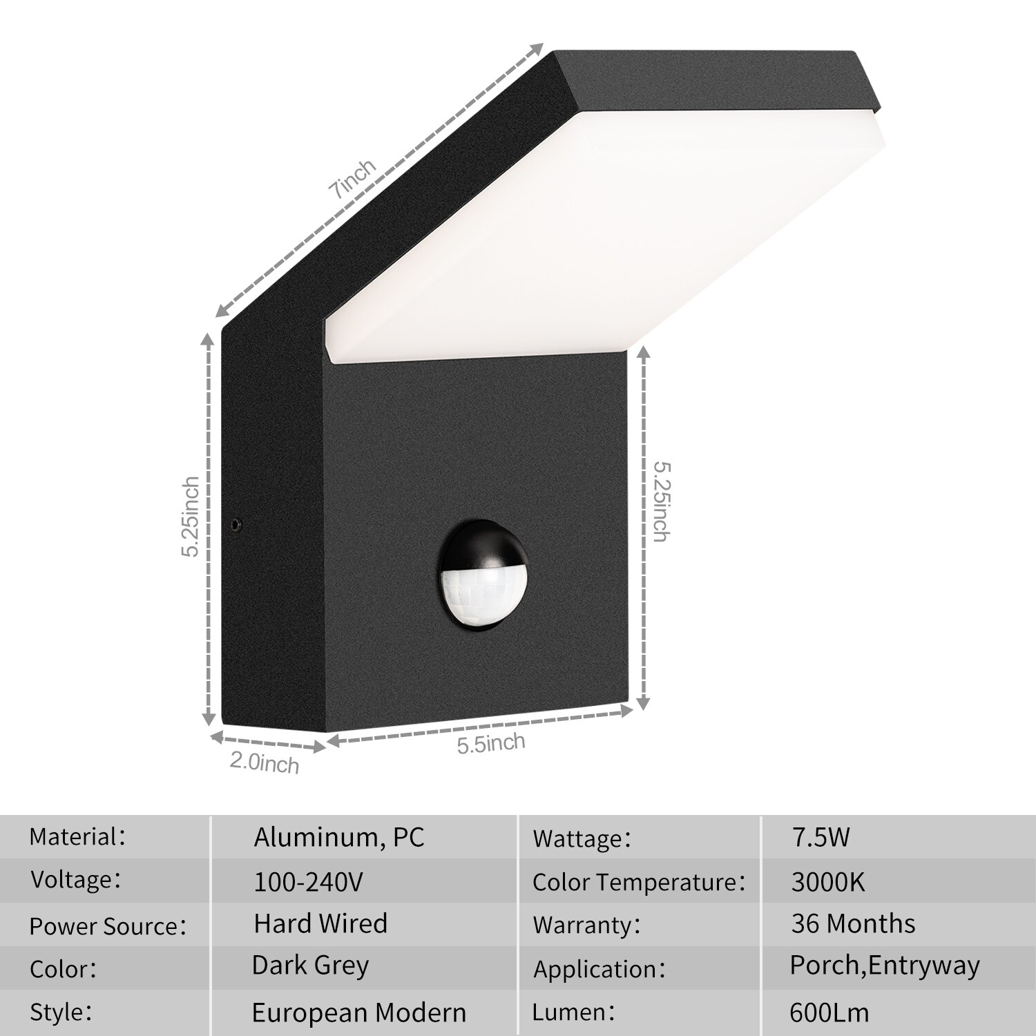 Boeka Arcturus 1-Light 8.62-in H Dark Grey Motion Sensor Dark Sky ...